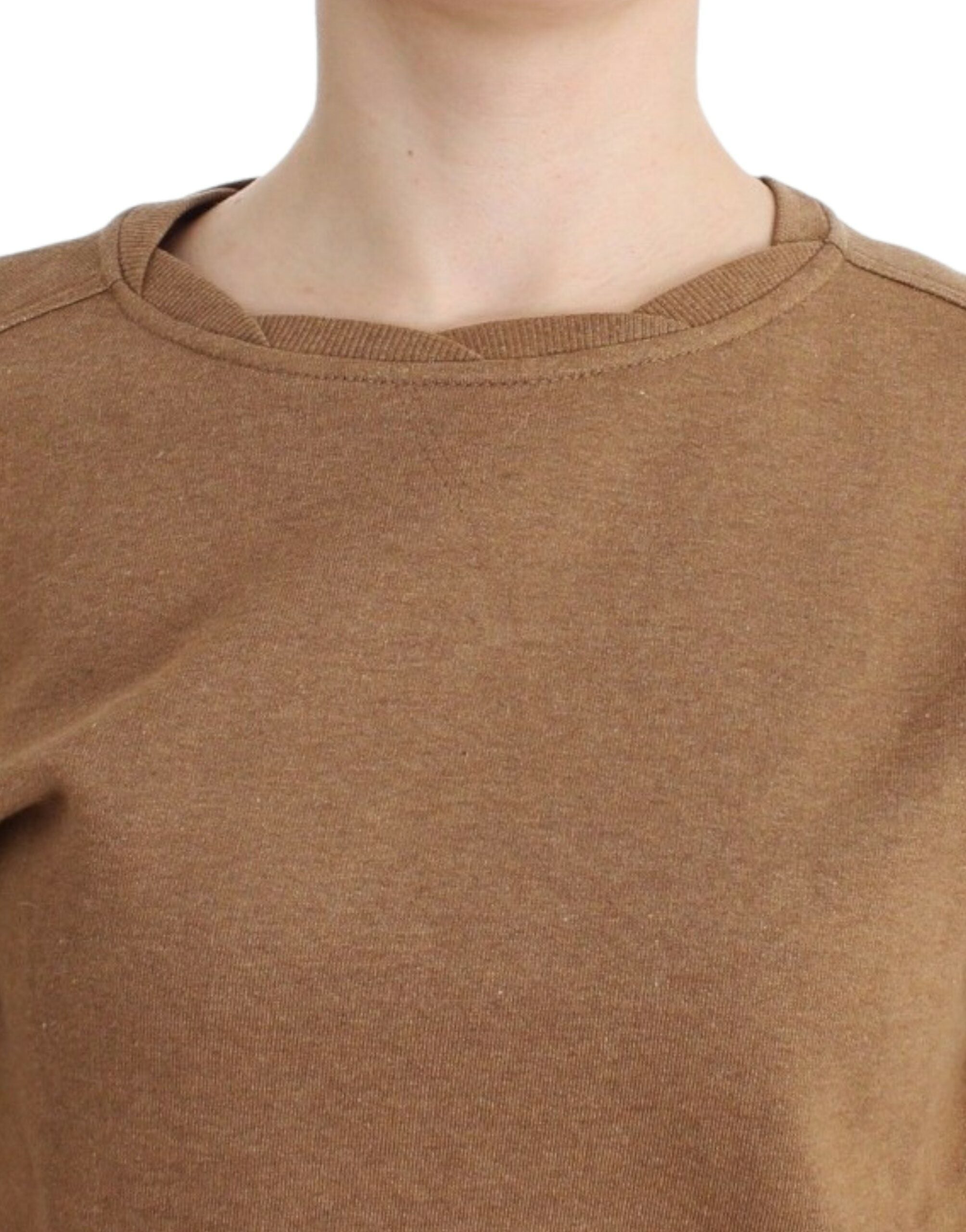 Chic Brown Crewneck Cotton Sweater - ventzia