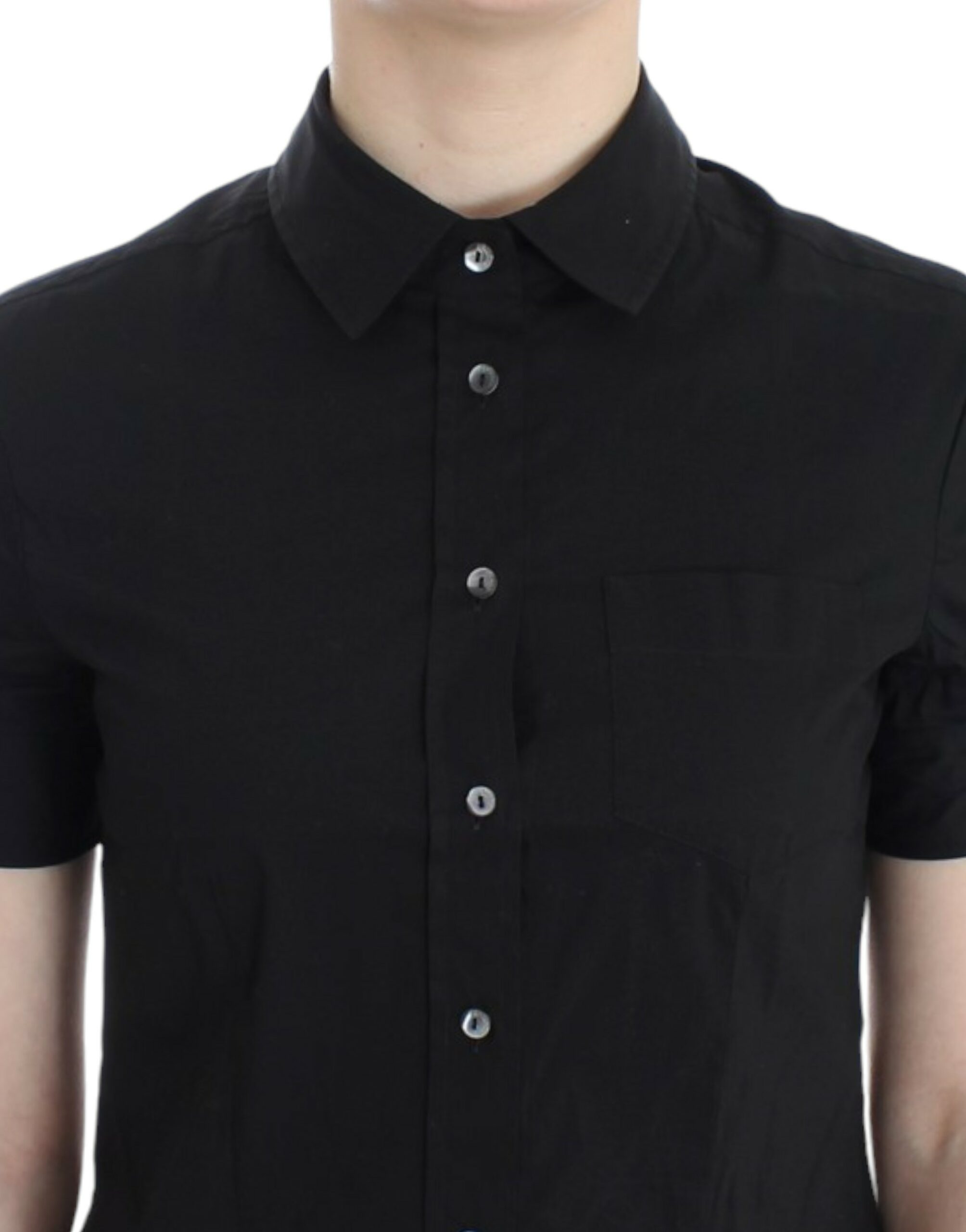 Elegant Black Cotton Stretch Shortsleeve Blouse - ventzia