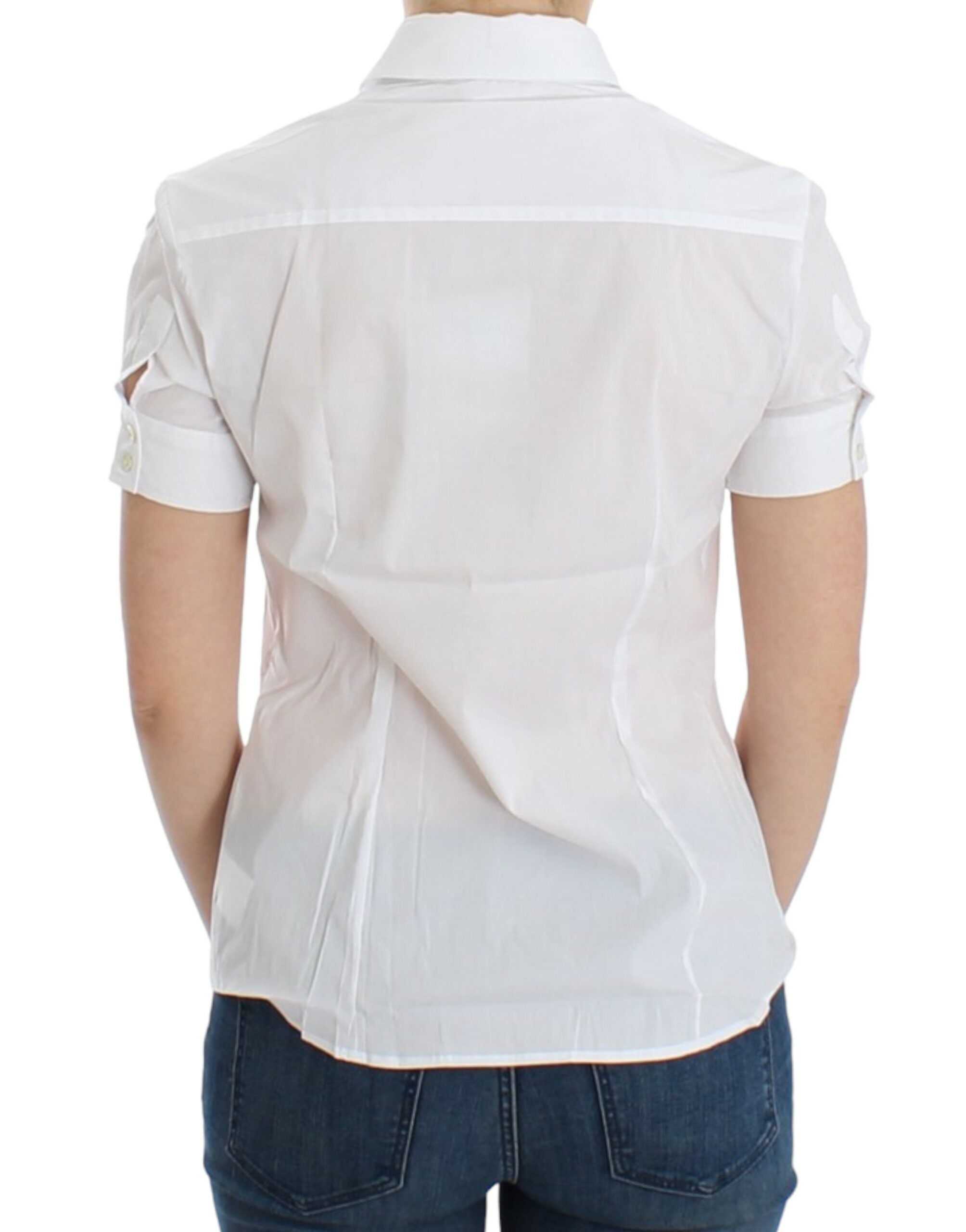 Chic White Cotton Blend Shortsleeve Blouse - ventzia