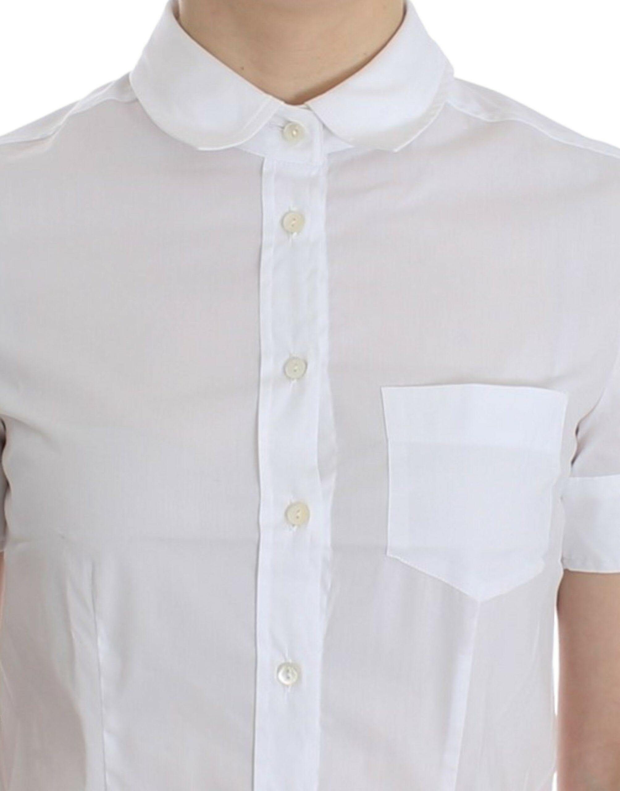 Chic White Cotton Blend Shortsleeve Blouse - ventzia