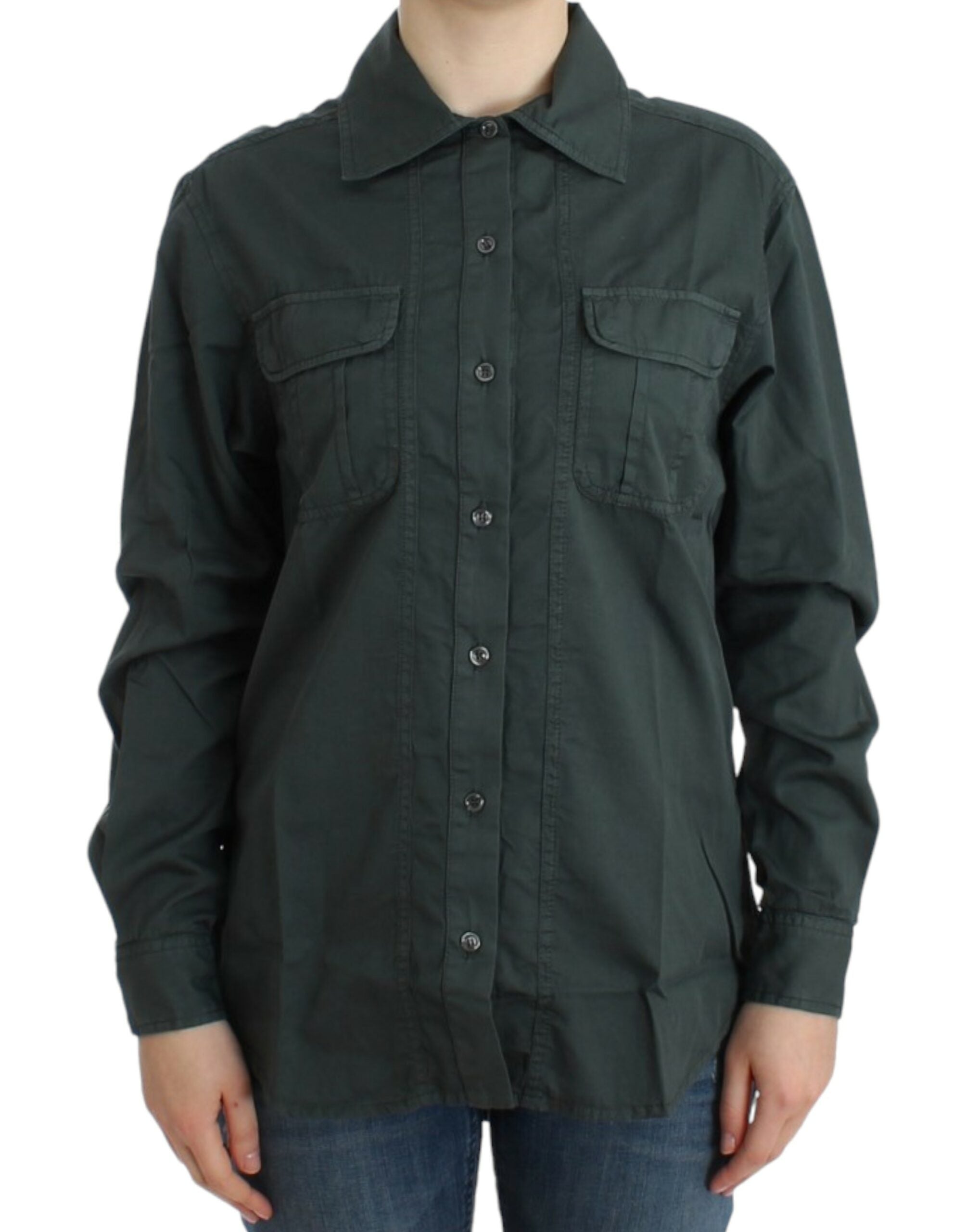 Elegant Gray Cotton Button Down Shirt - ventzia