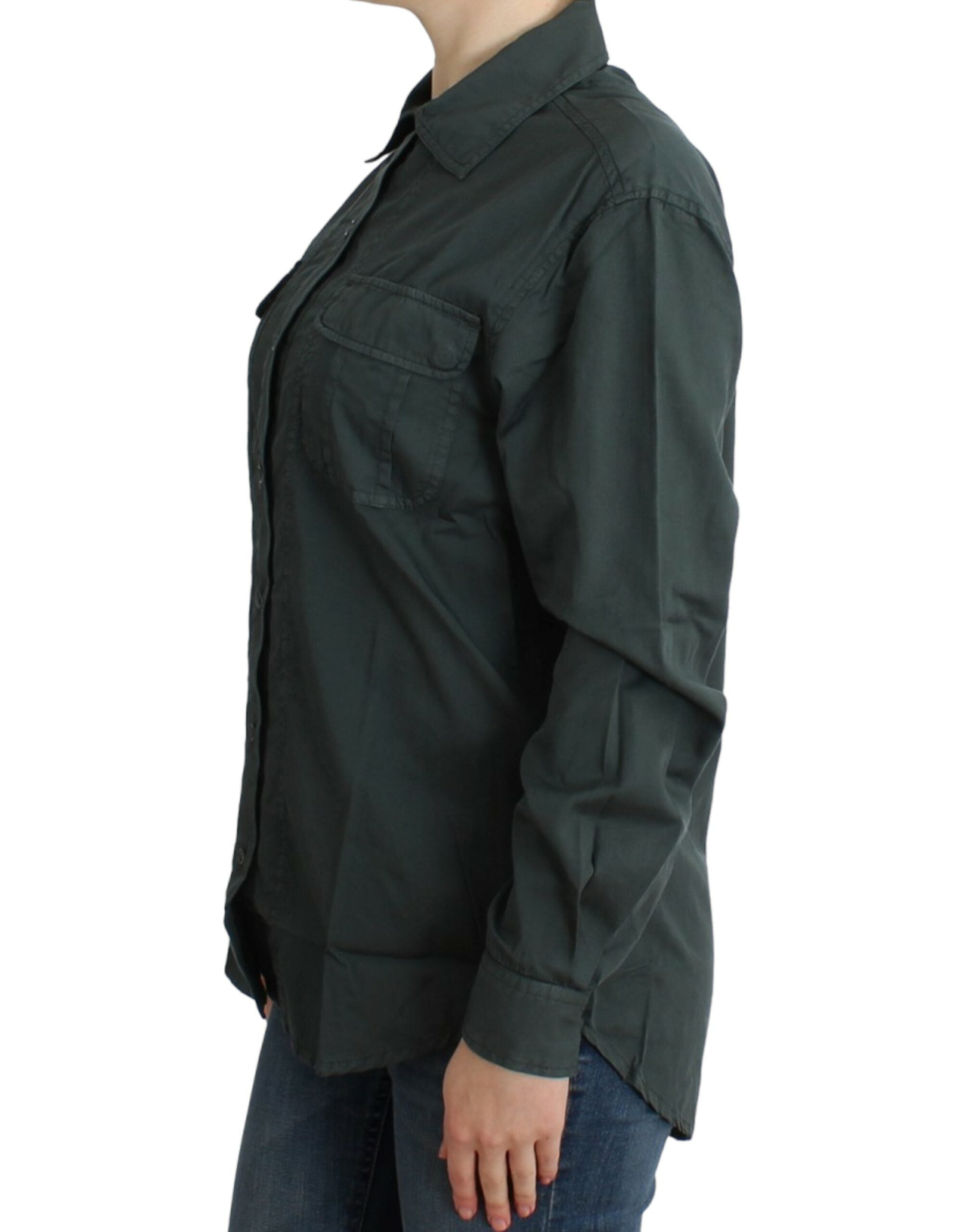 Elegant Gray Cotton Button Down Shirt - ventzia