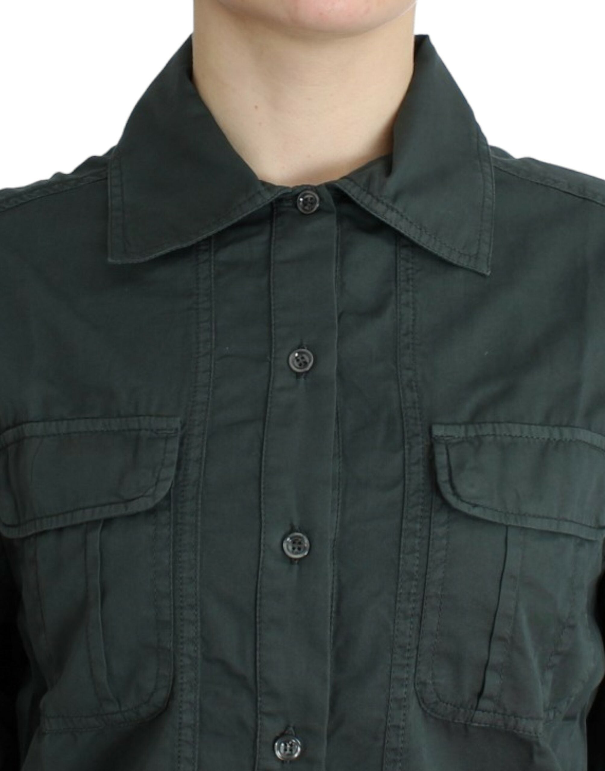 Elegant Gray Cotton Button Down Shirt - ventzia