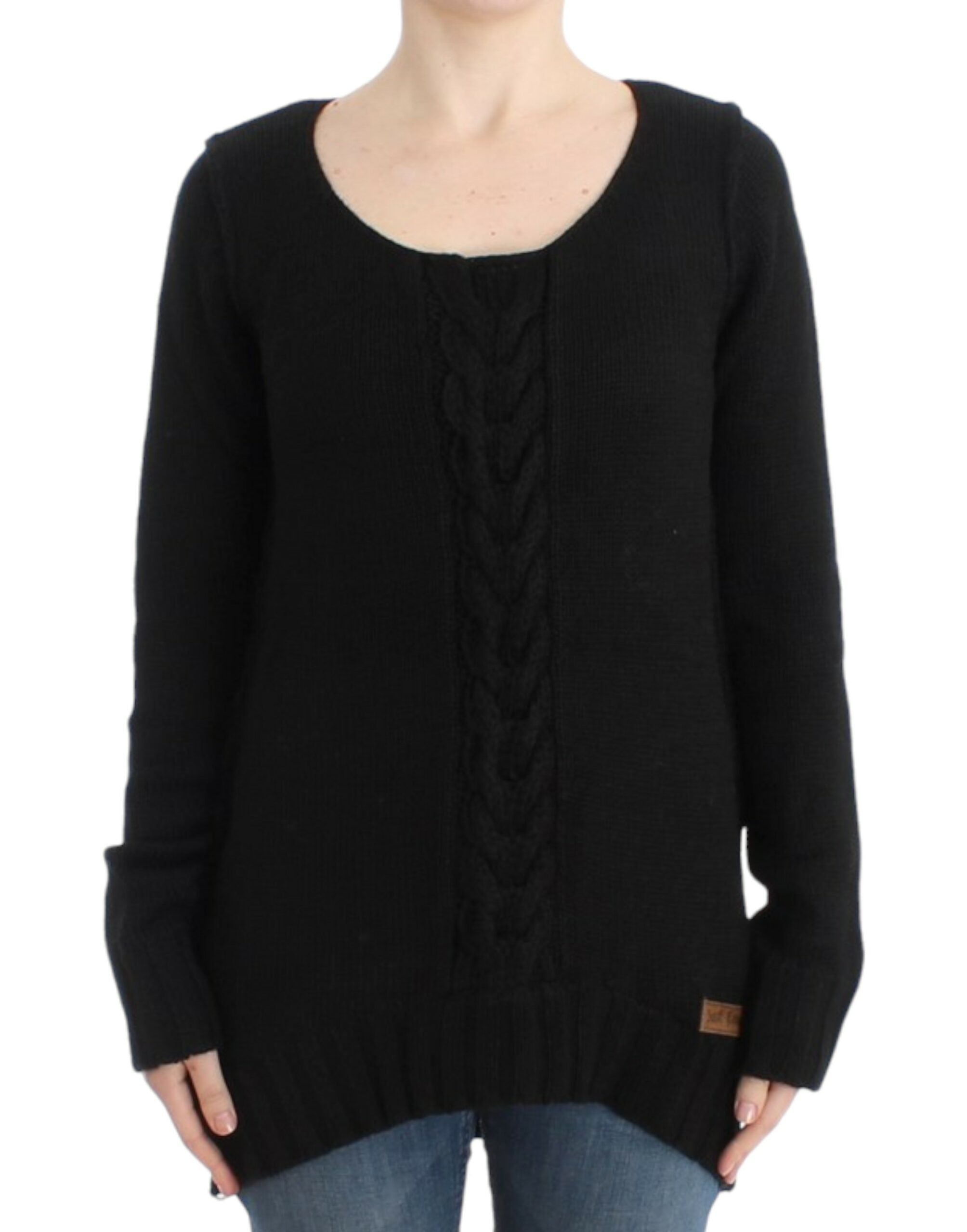 Alluring Black Knitted Crew Neck Sweater - ventzia