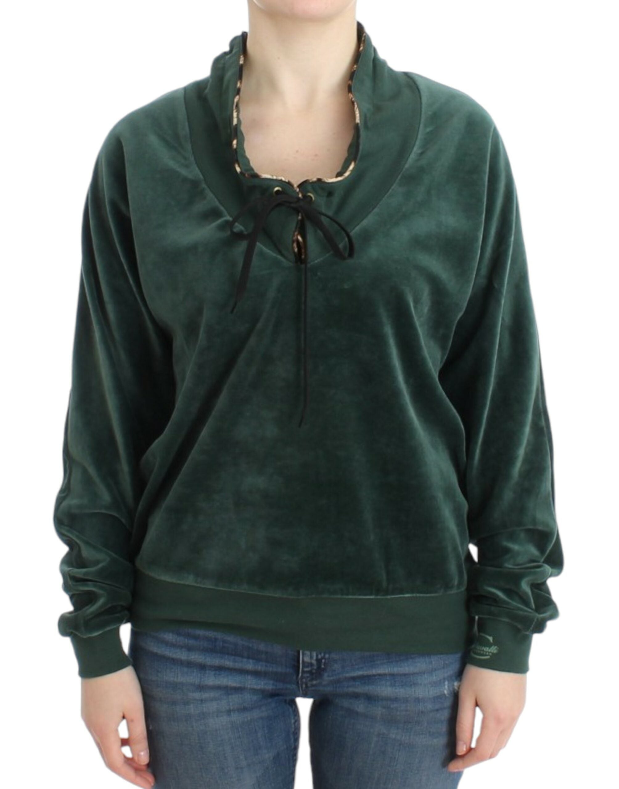 Elegant Green Mock Sweater with Rhinestone Detail - ventzia