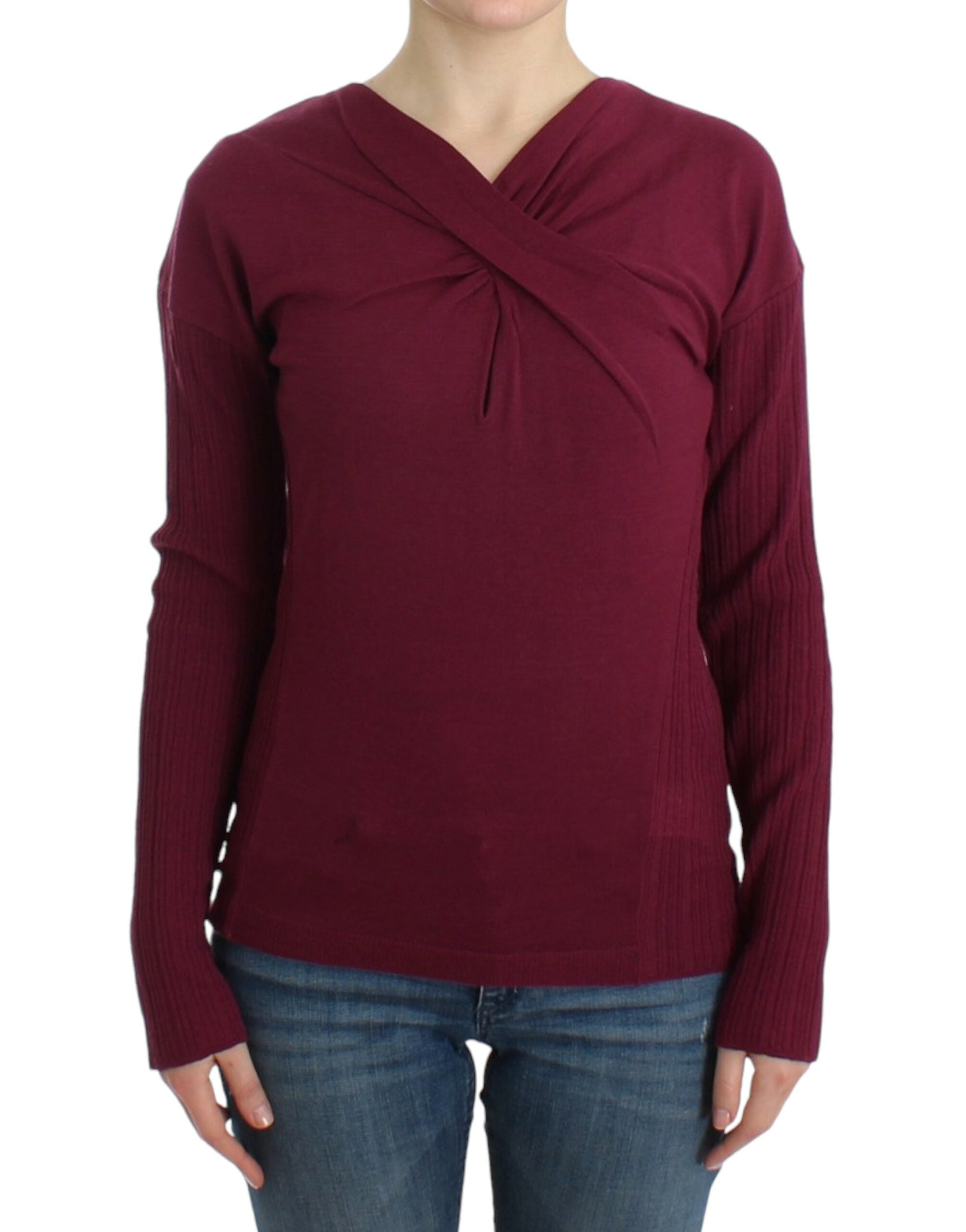 Elegant Purple Keyhole Wool Sweater - ventzia