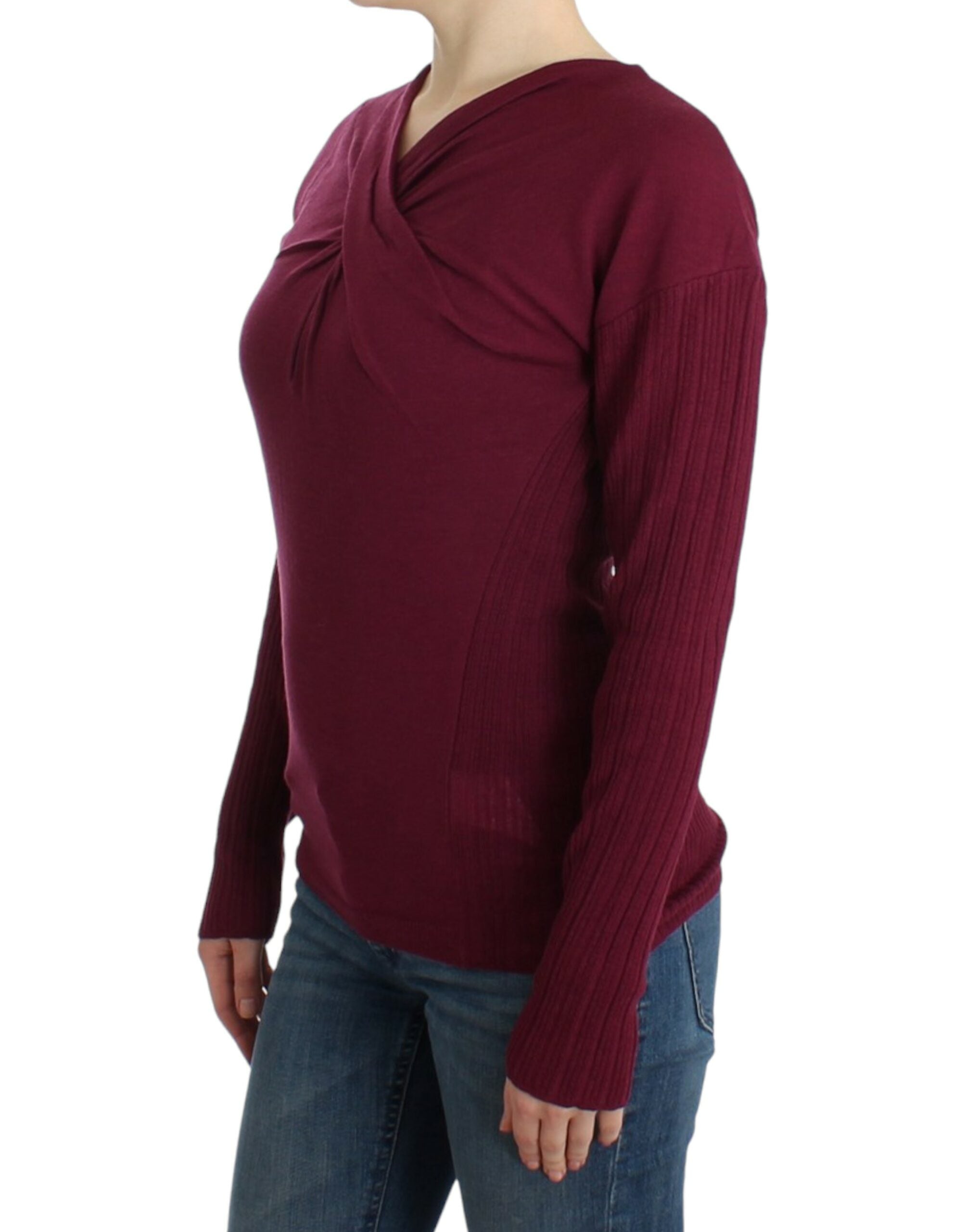 Elegant Purple Keyhole Wool Sweater - ventzia