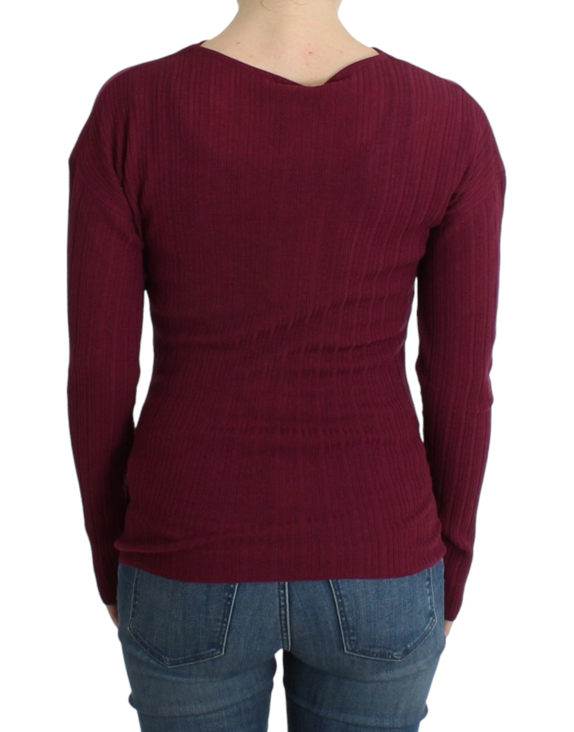 Elegant Purple Keyhole Wool Sweater - ventzia