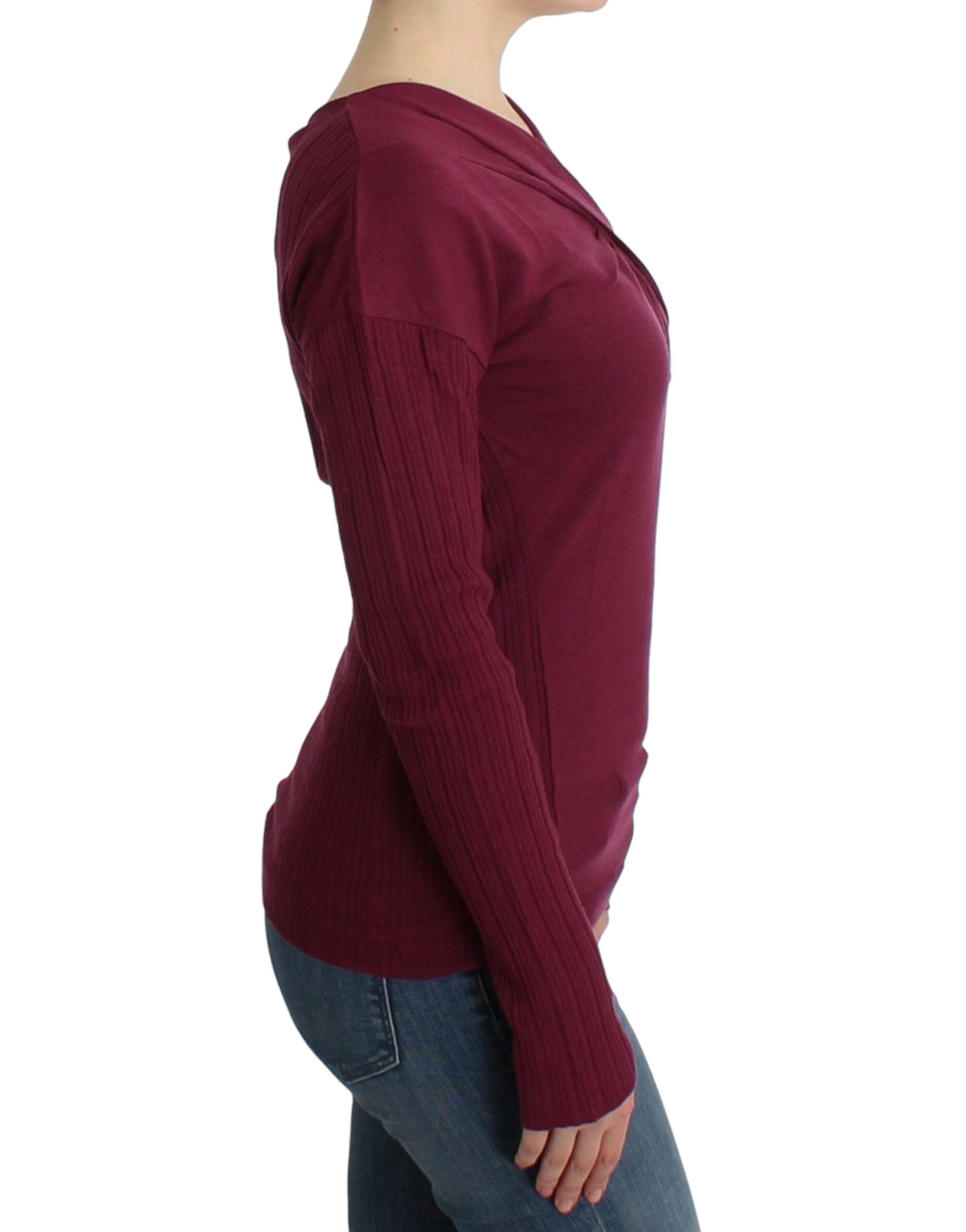 Elegant Purple Keyhole Wool Sweater - ventzia