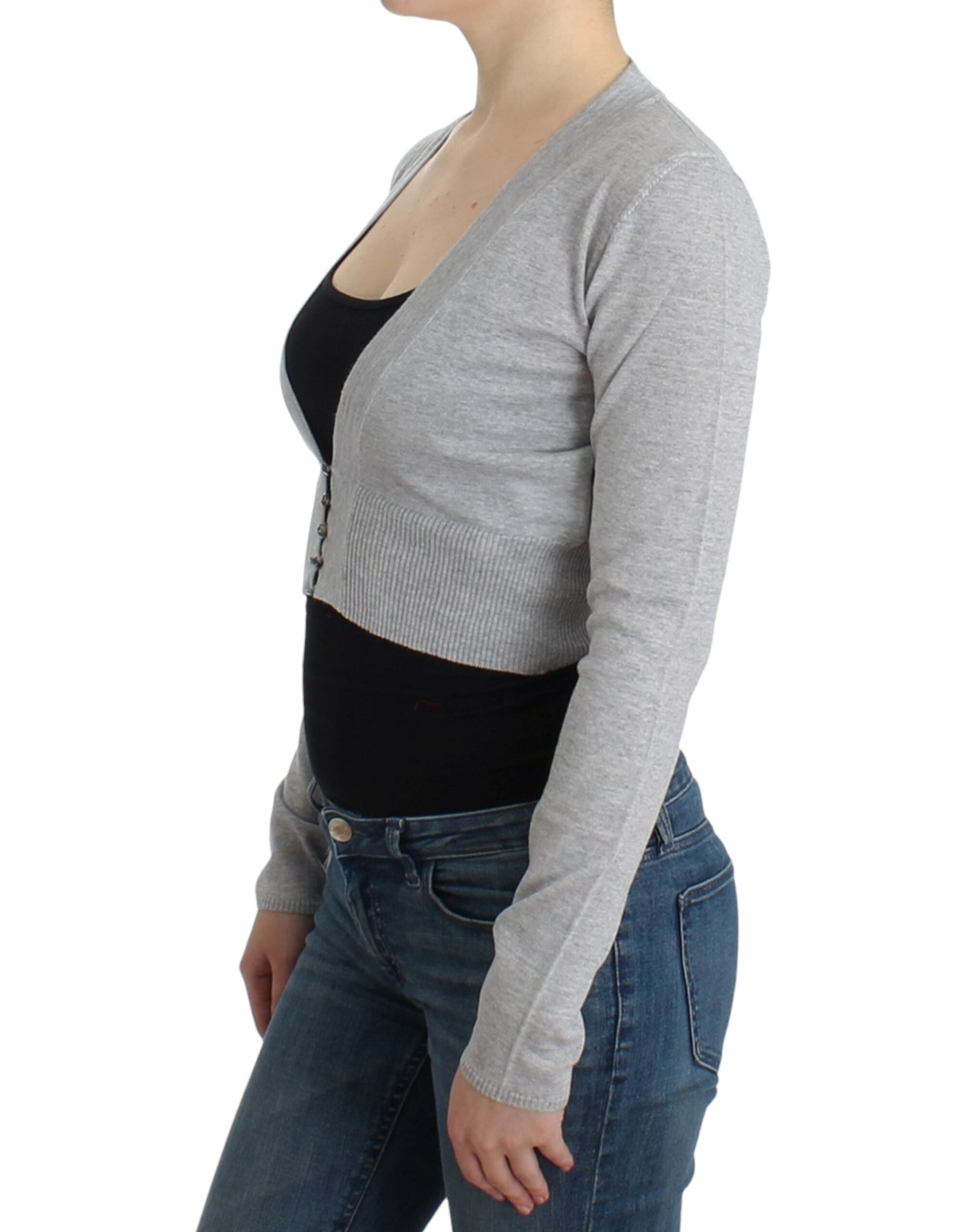 Cropped Virgin Wool Cardigan in Chic Gray - ventzia