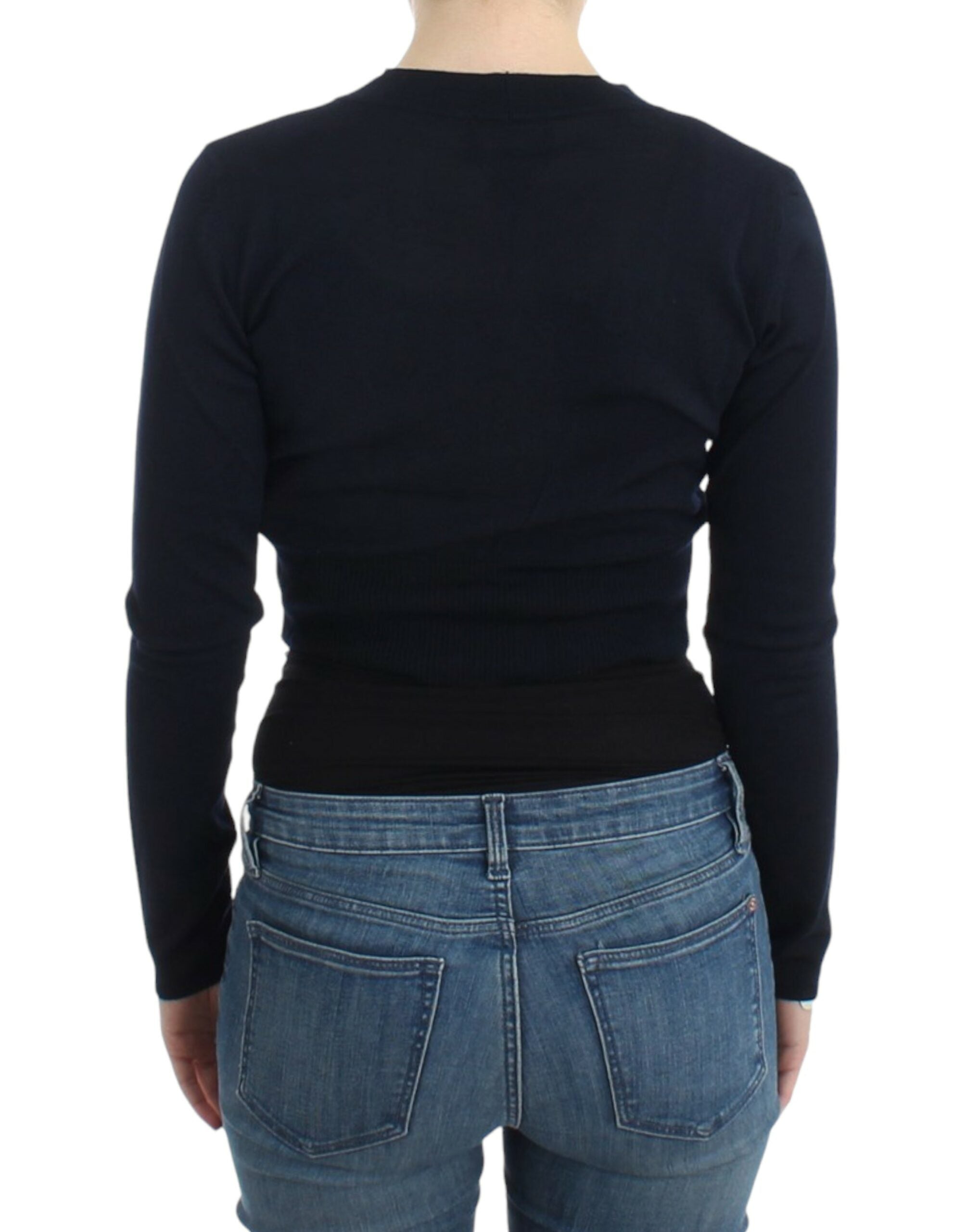 Elegant Black Cropped Virgin Wool Cardigan - ventzia