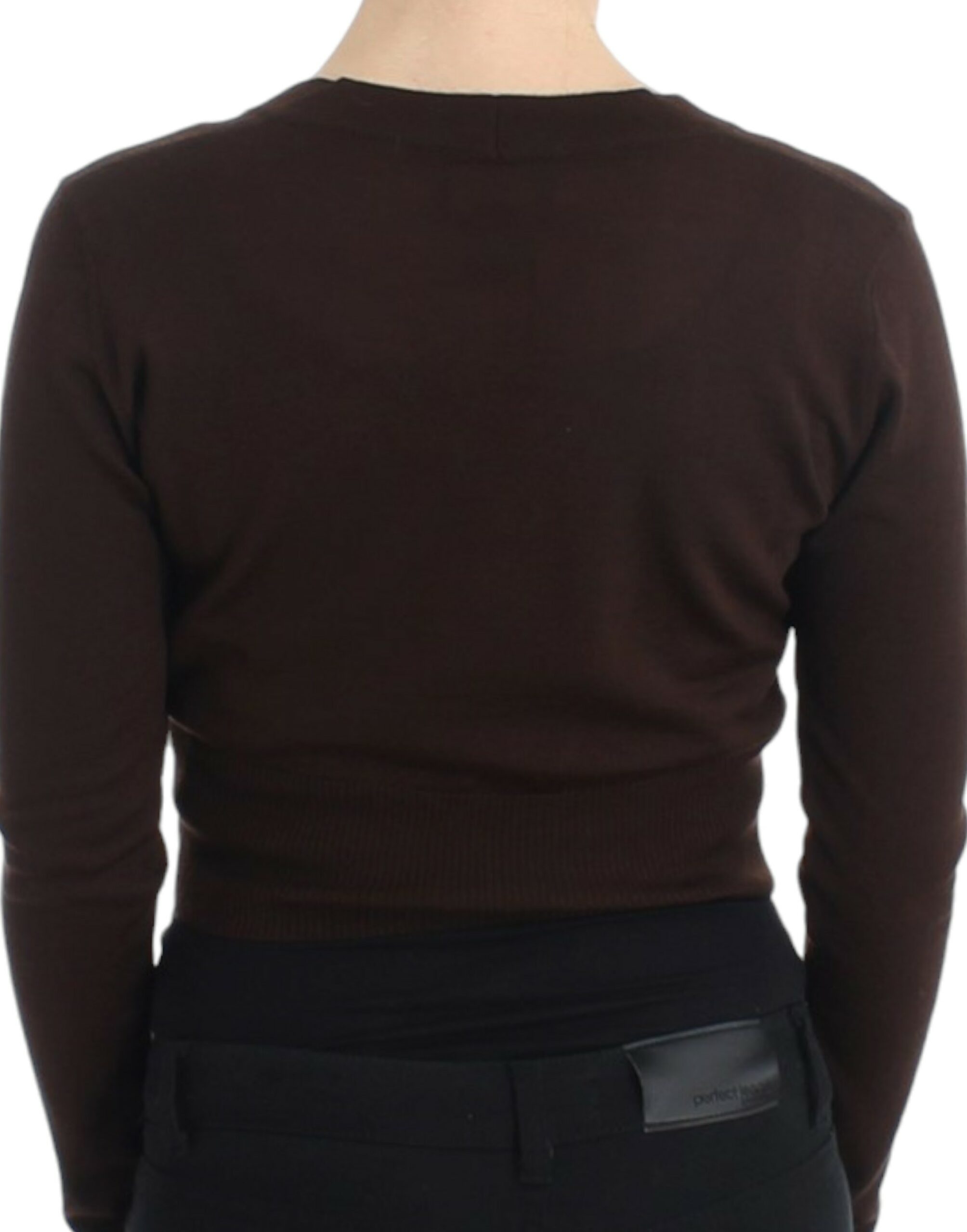 Elegant Brown Virgin Wool Cropped Cardigan - ventzia