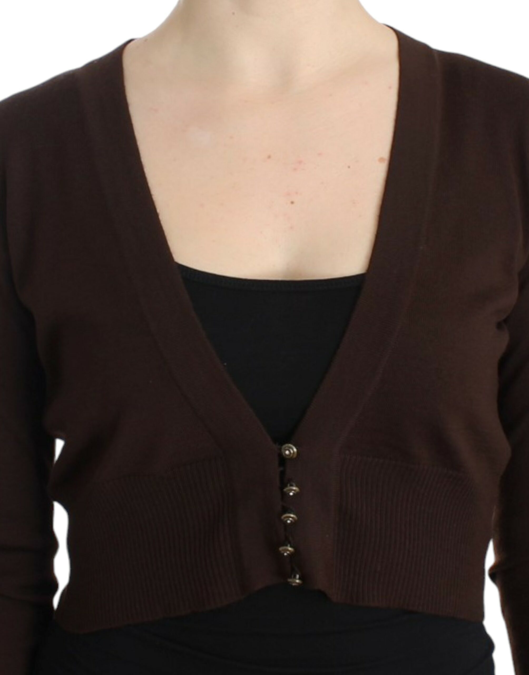 Elegant Brown Virgin Wool Cropped Cardigan - ventzia