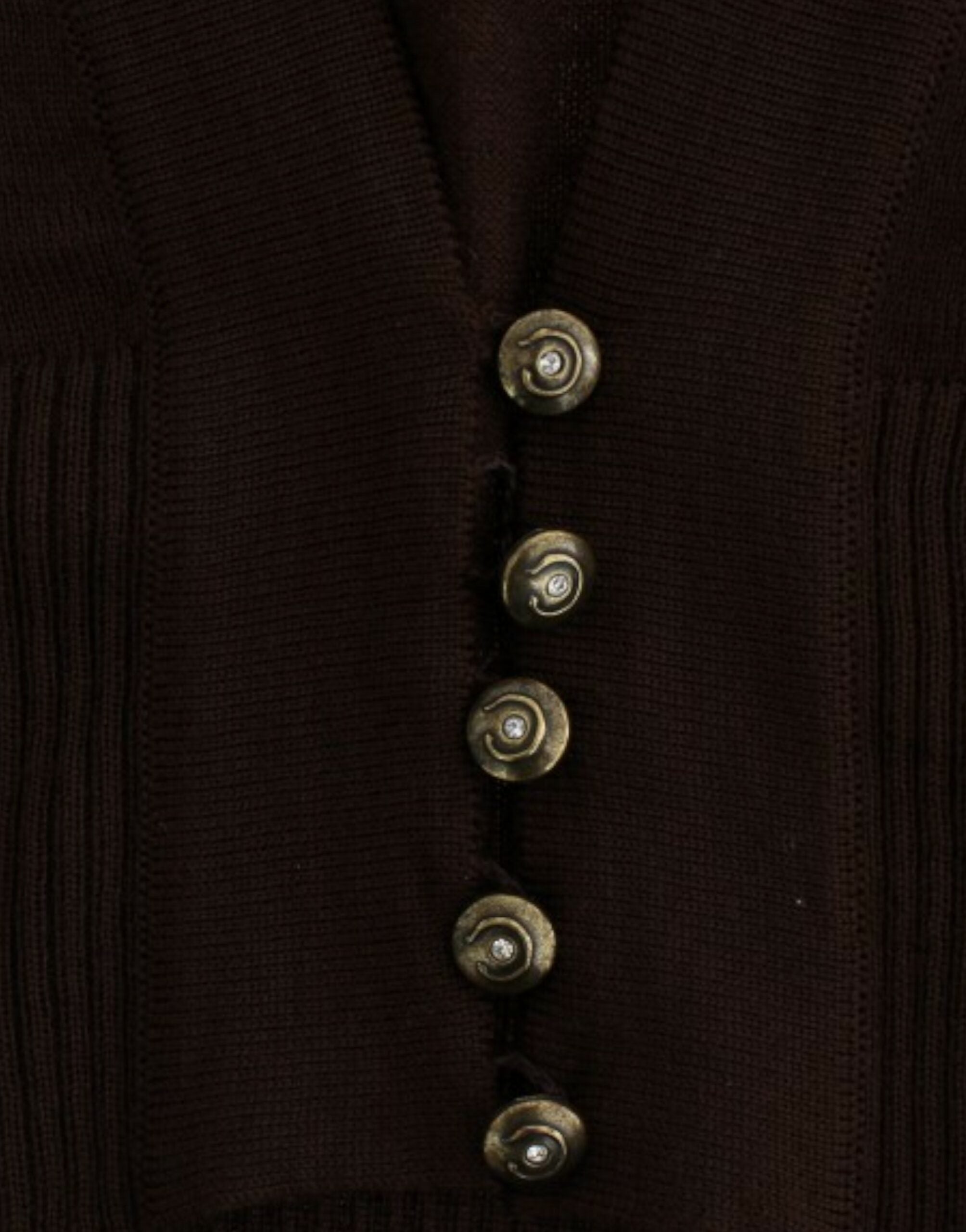 Elegant Brown Virgin Wool Cropped Cardigan - ventzia