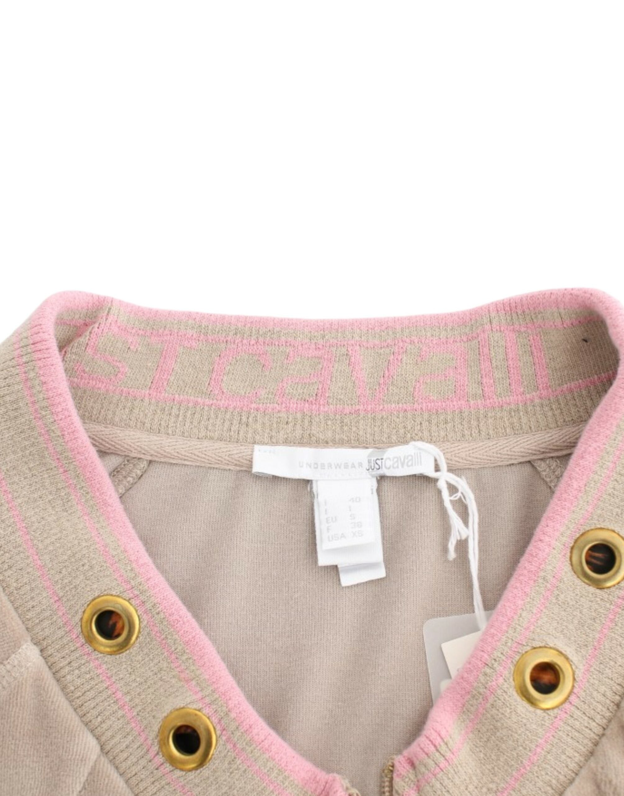 Beige Zip Cardigan with Gold Tone Accents - ventzia