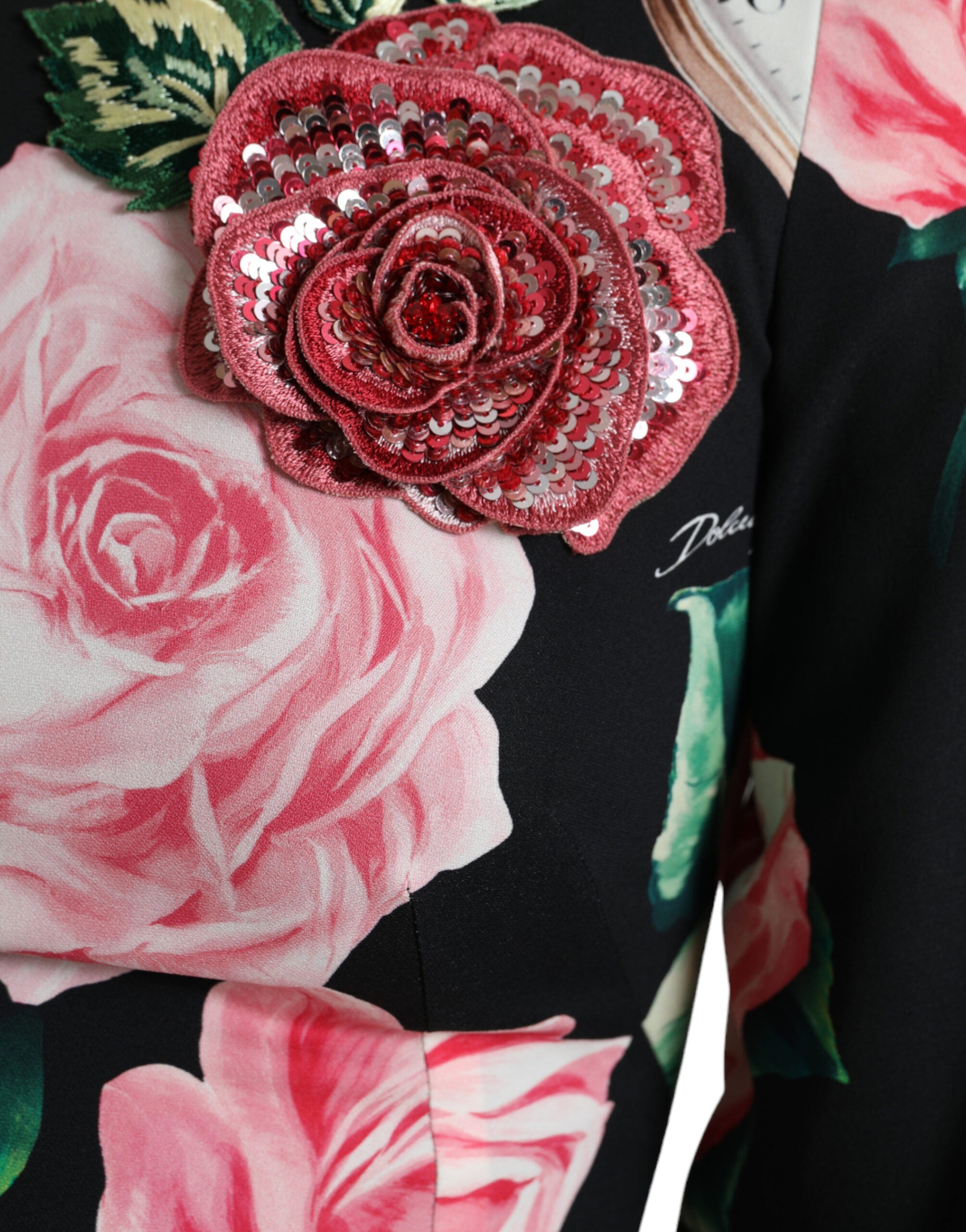 Black Floral Embellished Lace A-line Dress - ventzia