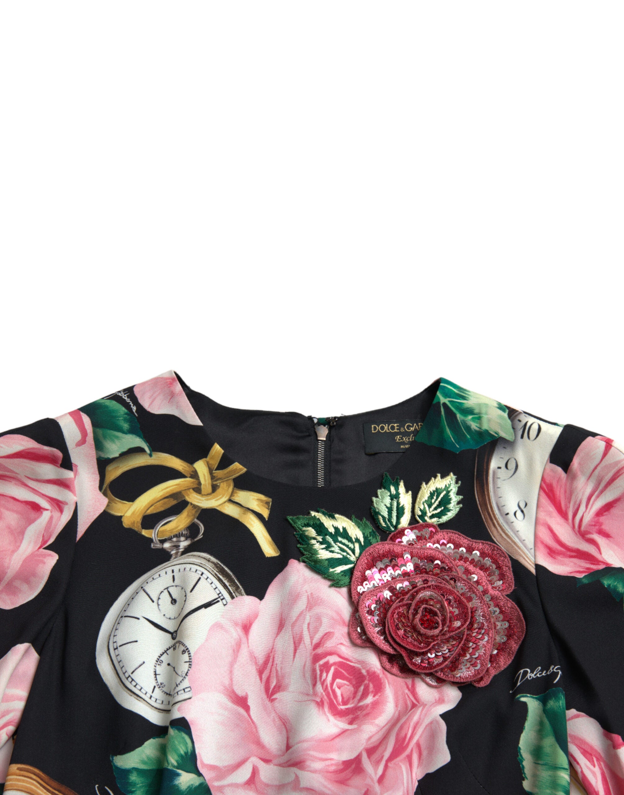Black Floral Embellished Lace A-line Dress - ventzia