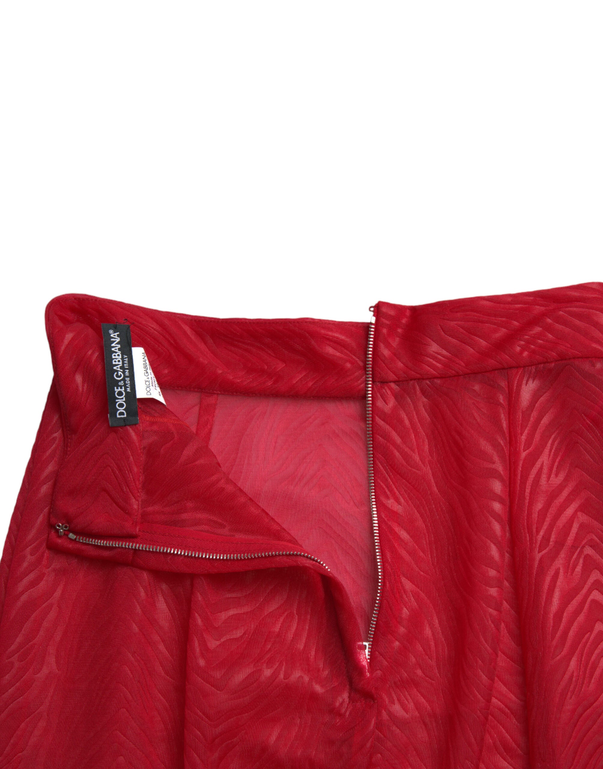 Red Sheer High Waist Pencil Cut Midi Skirt - ventzia