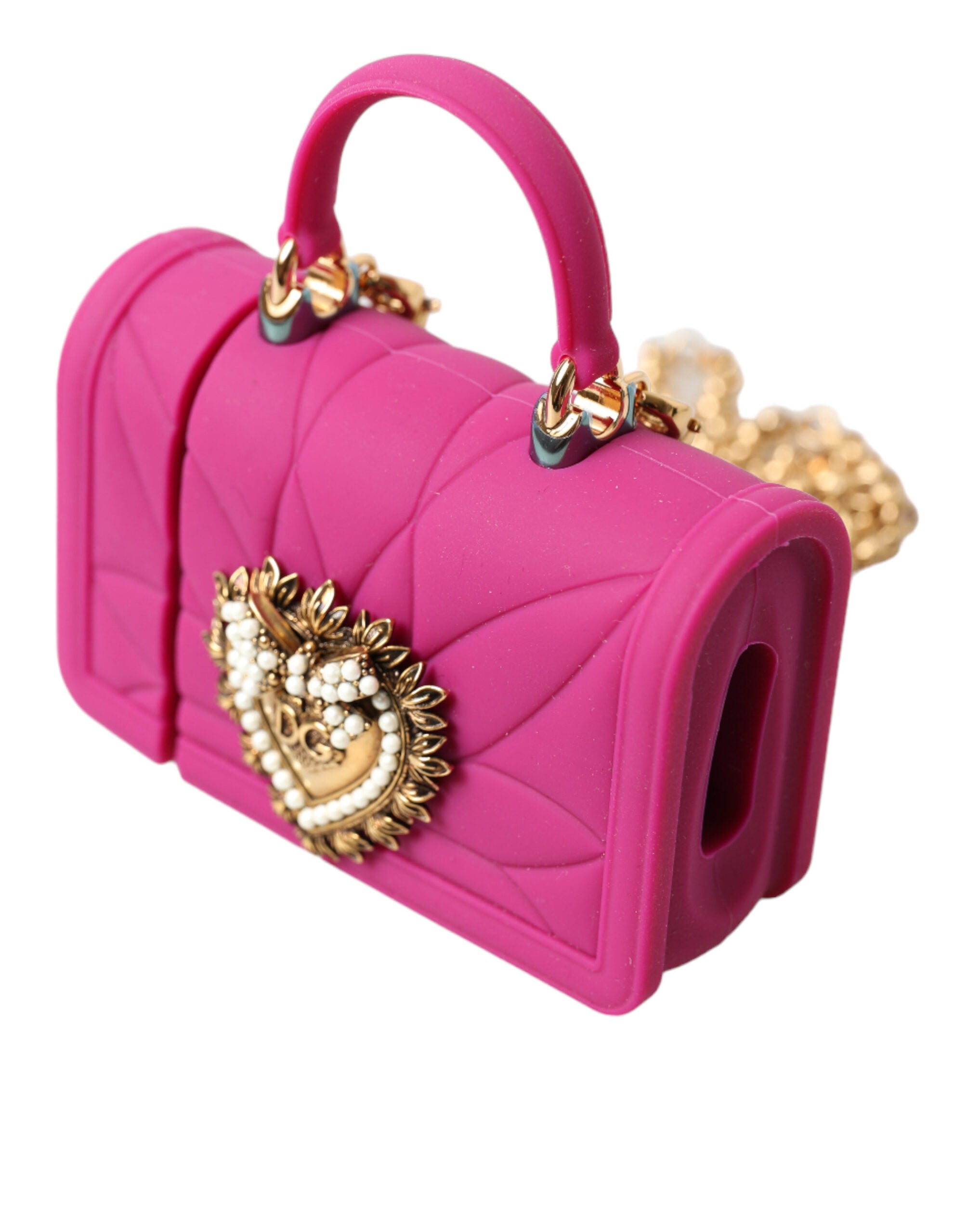 Pink Silicone Devotion Heart Bag Gold Chain Airpods Case - ventzia