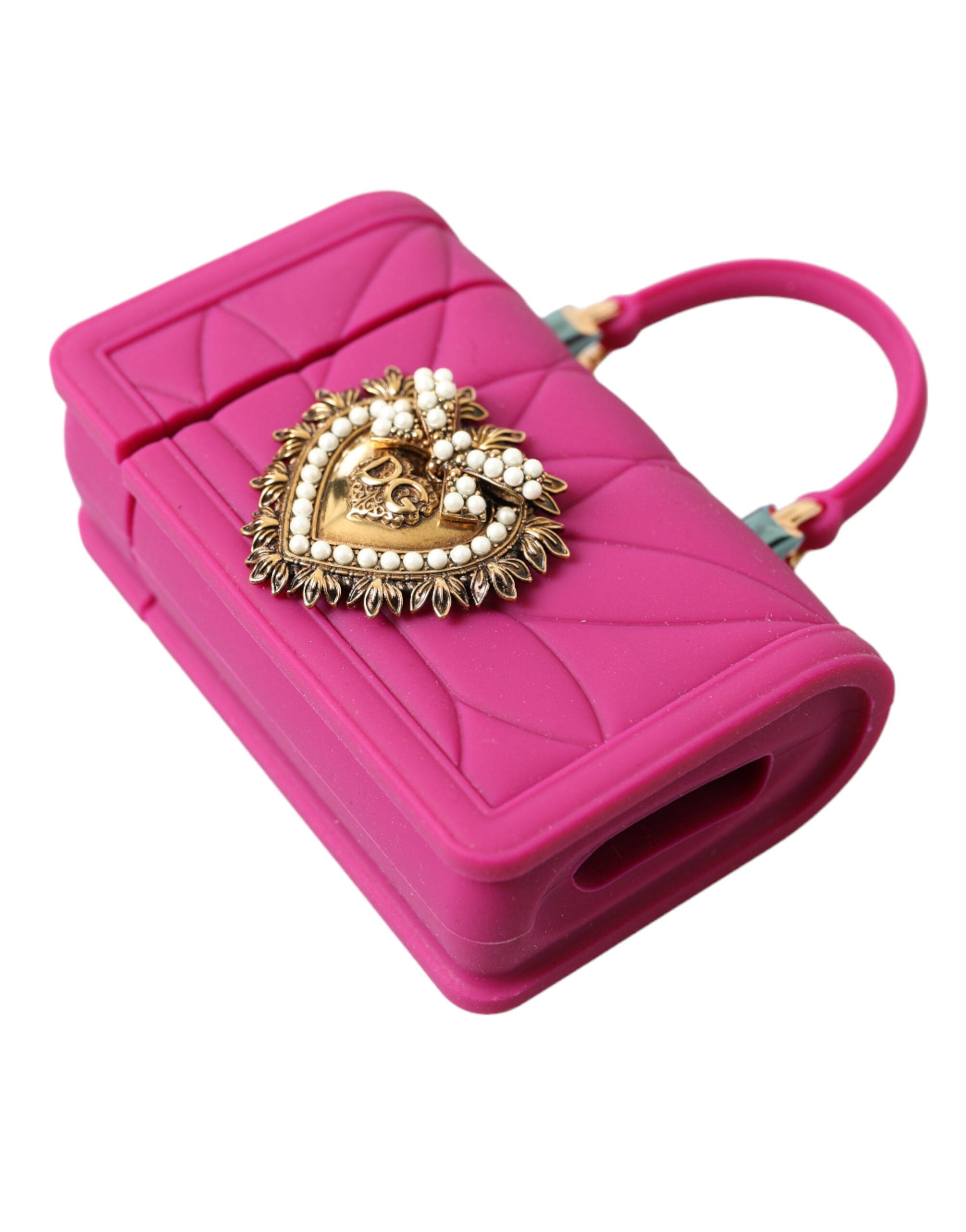 Pink Silicone Devotion Heart Bag Gold Chain Airpods Case - ventzia