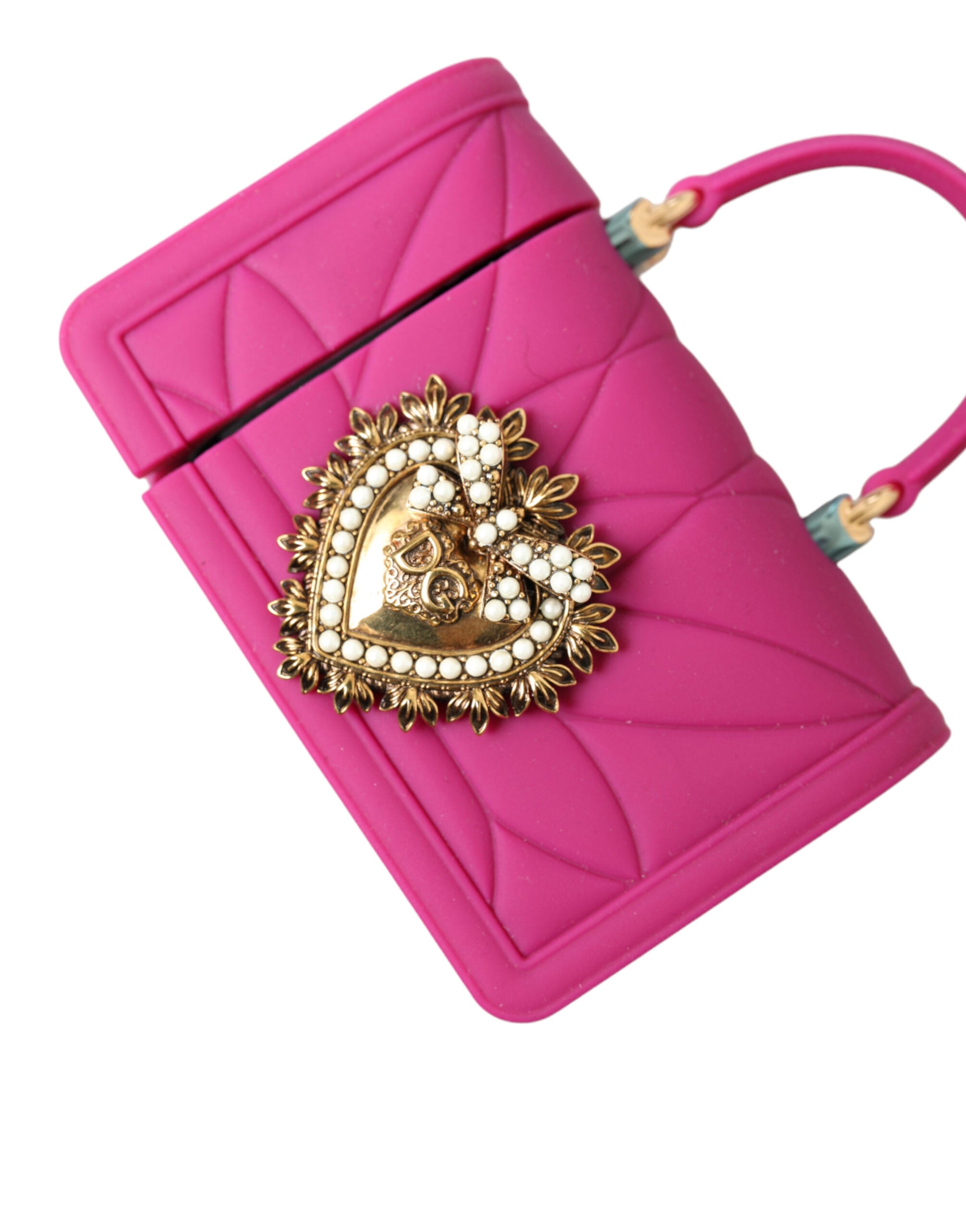 Pink Silicone Devotion Heart Bag Gold Chain Airpods Case - ventzia