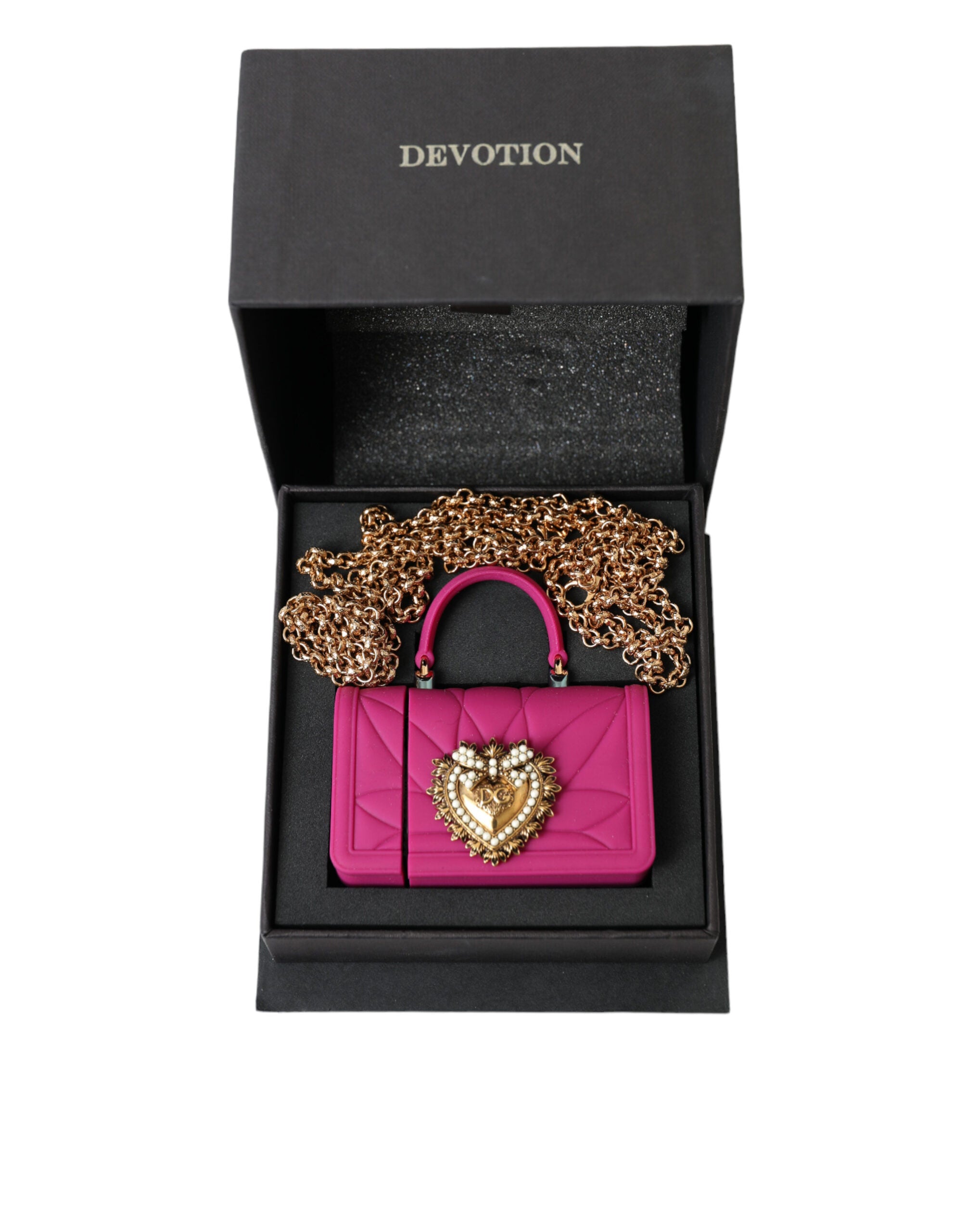 Pink Silicone Devotion Heart Bag Gold Chain Airpods Case - ventzia