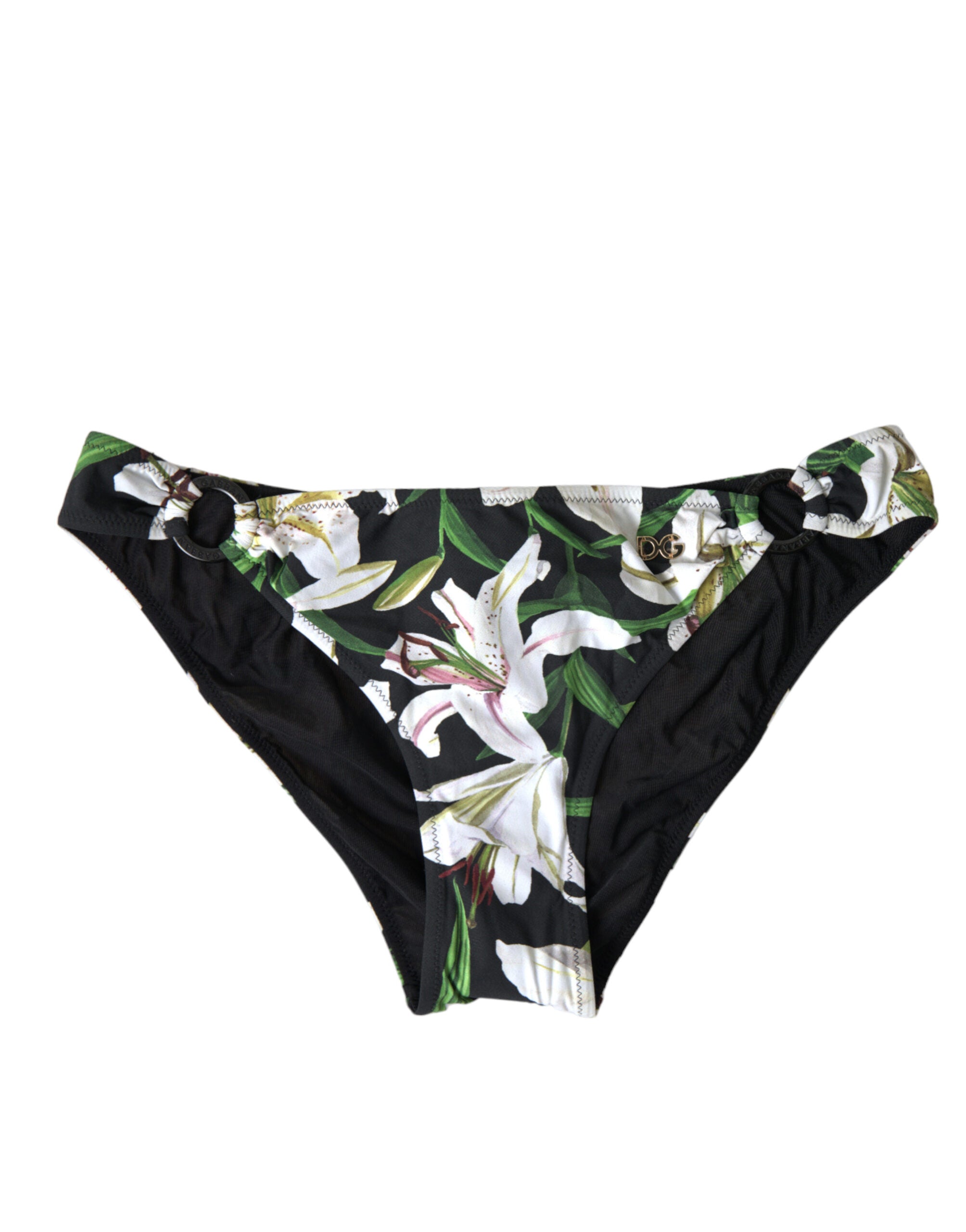 Black Lily Print Swimwear Bottom Beachwear Bikini - ventzia
