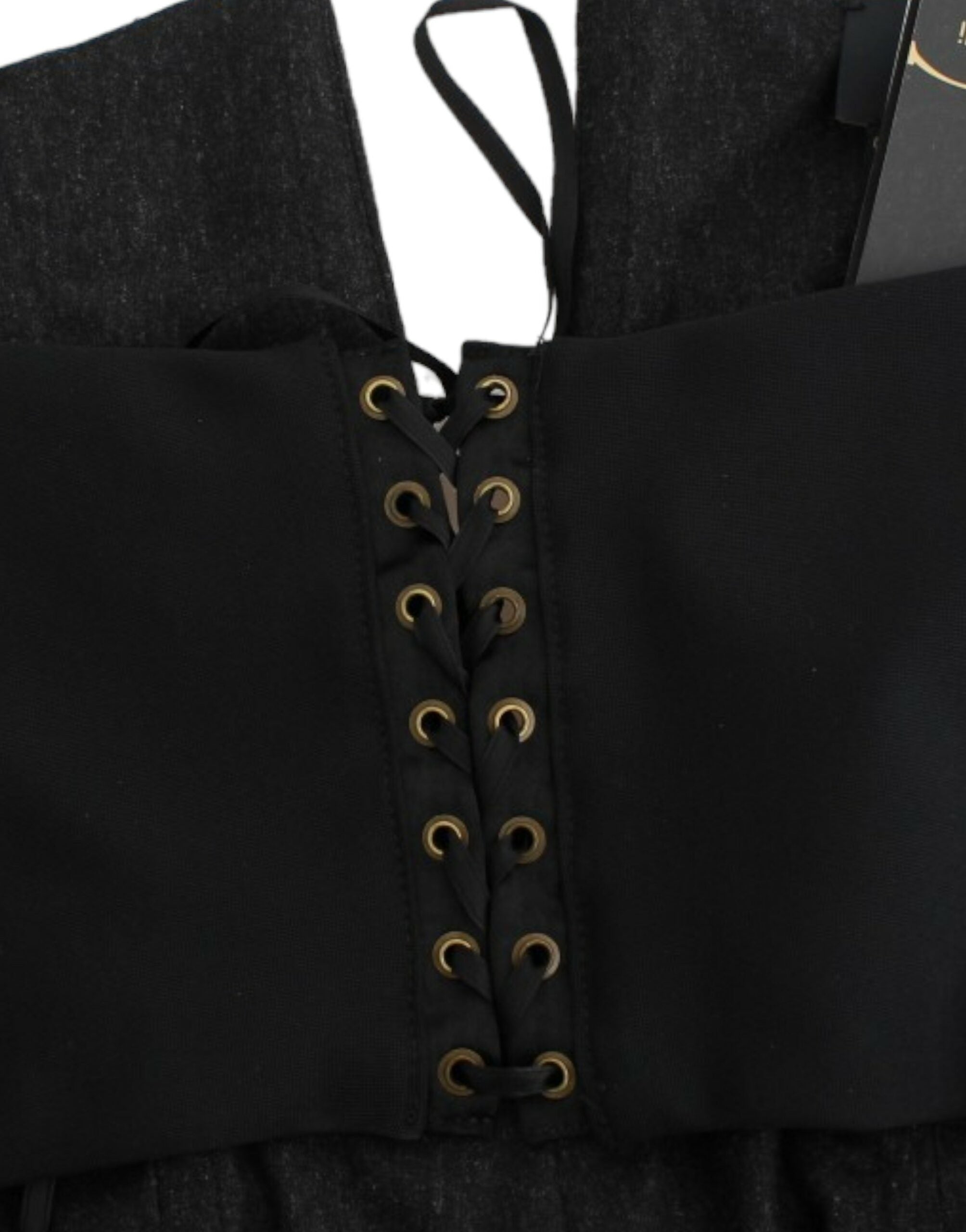 Elegant Gray Strapless Dress with Gold Accents - ventzia