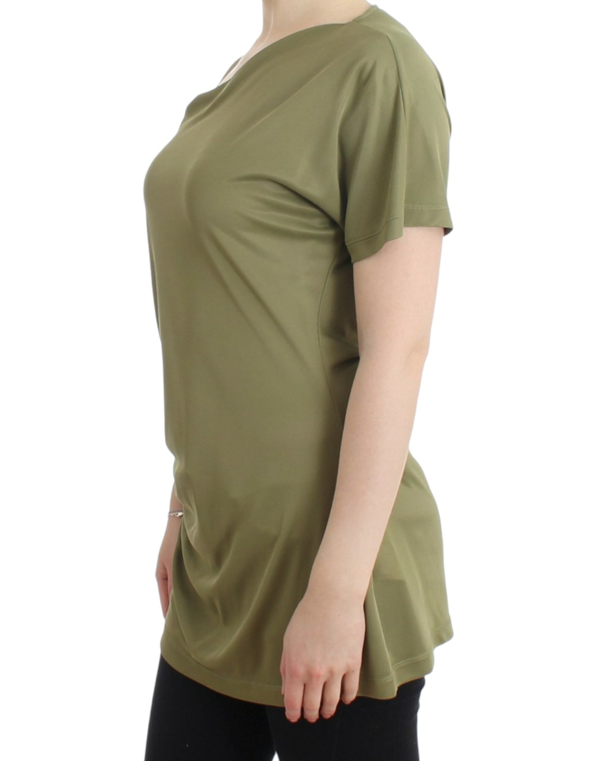 Elegant Green Jersey Blouse with Gold Accents - ventzia