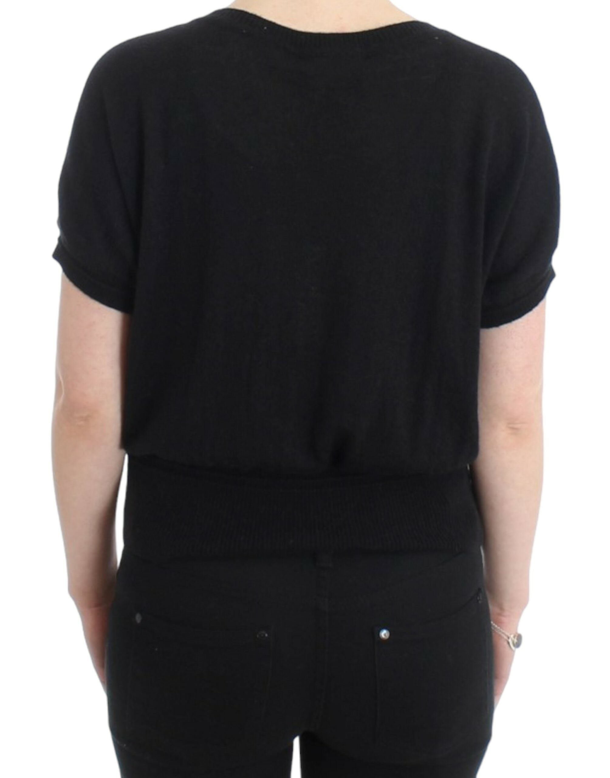 Elegant Short Sleeved Black Jumper - ventzia