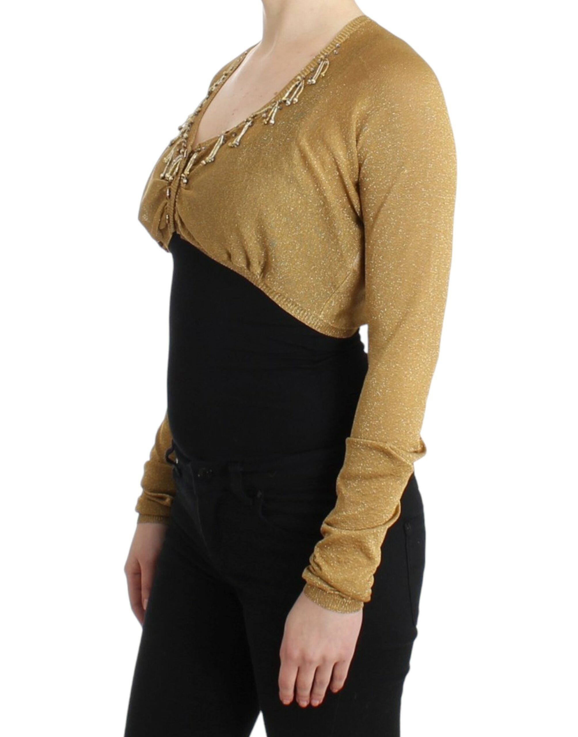 Embellished Gold Shimmer Shrug - ventzia