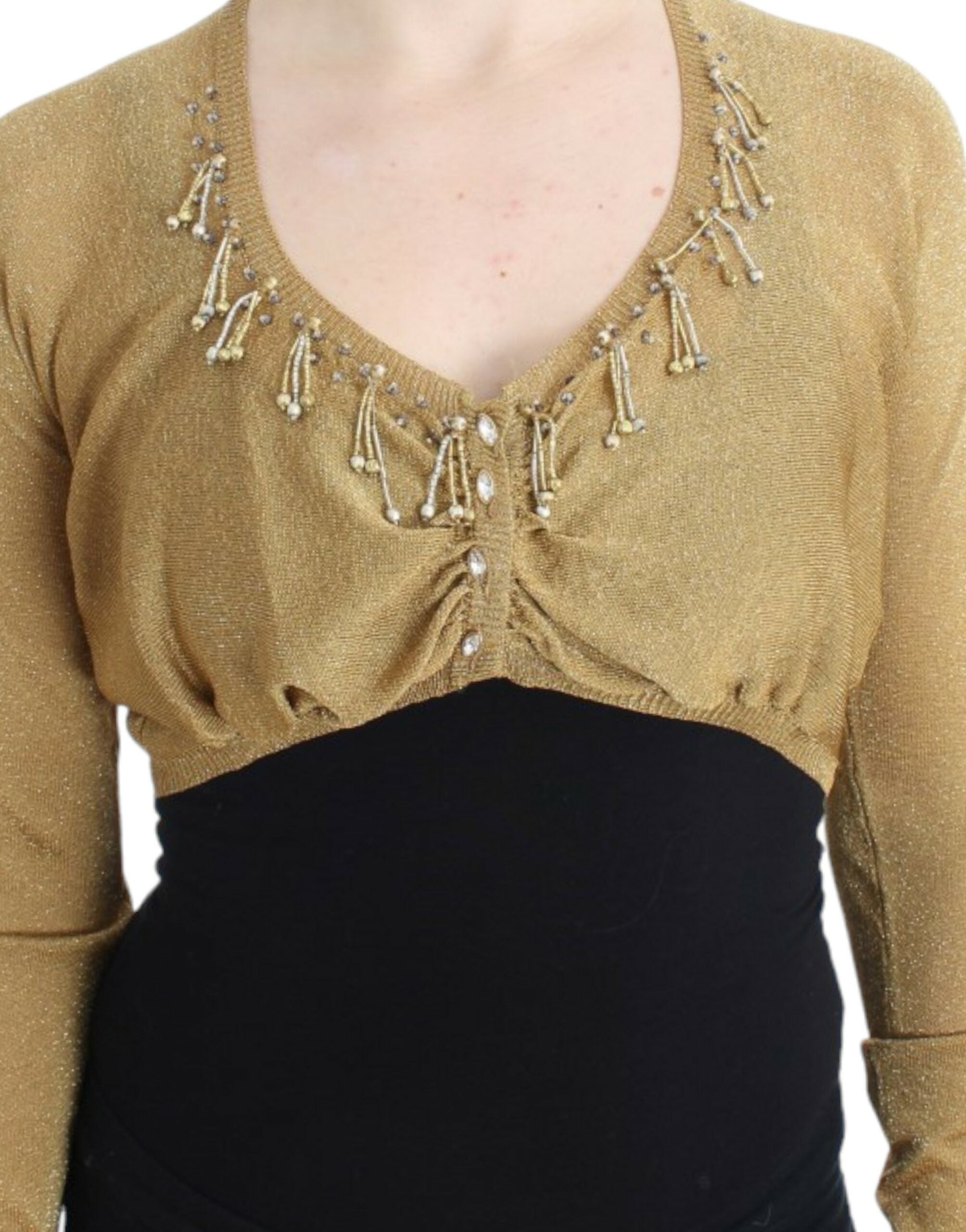 Embellished Gold Shimmer Shrug - ventzia