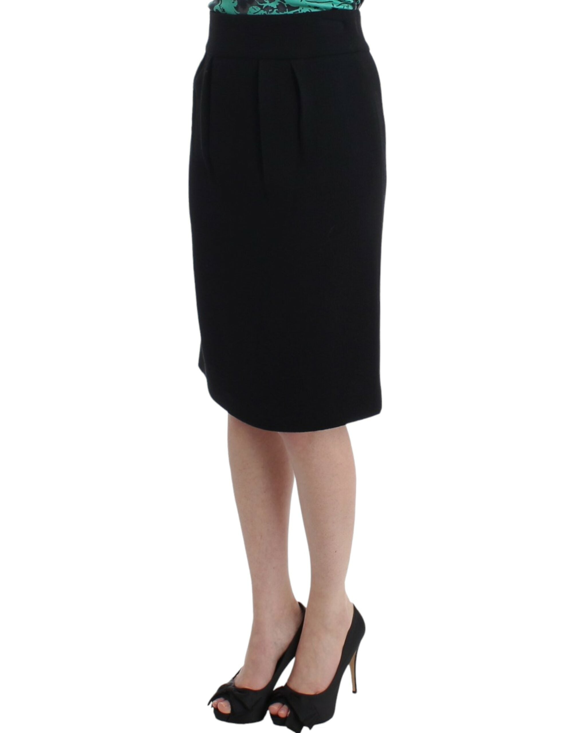 Elegant Black Wool Pencil Skirt - ventzia