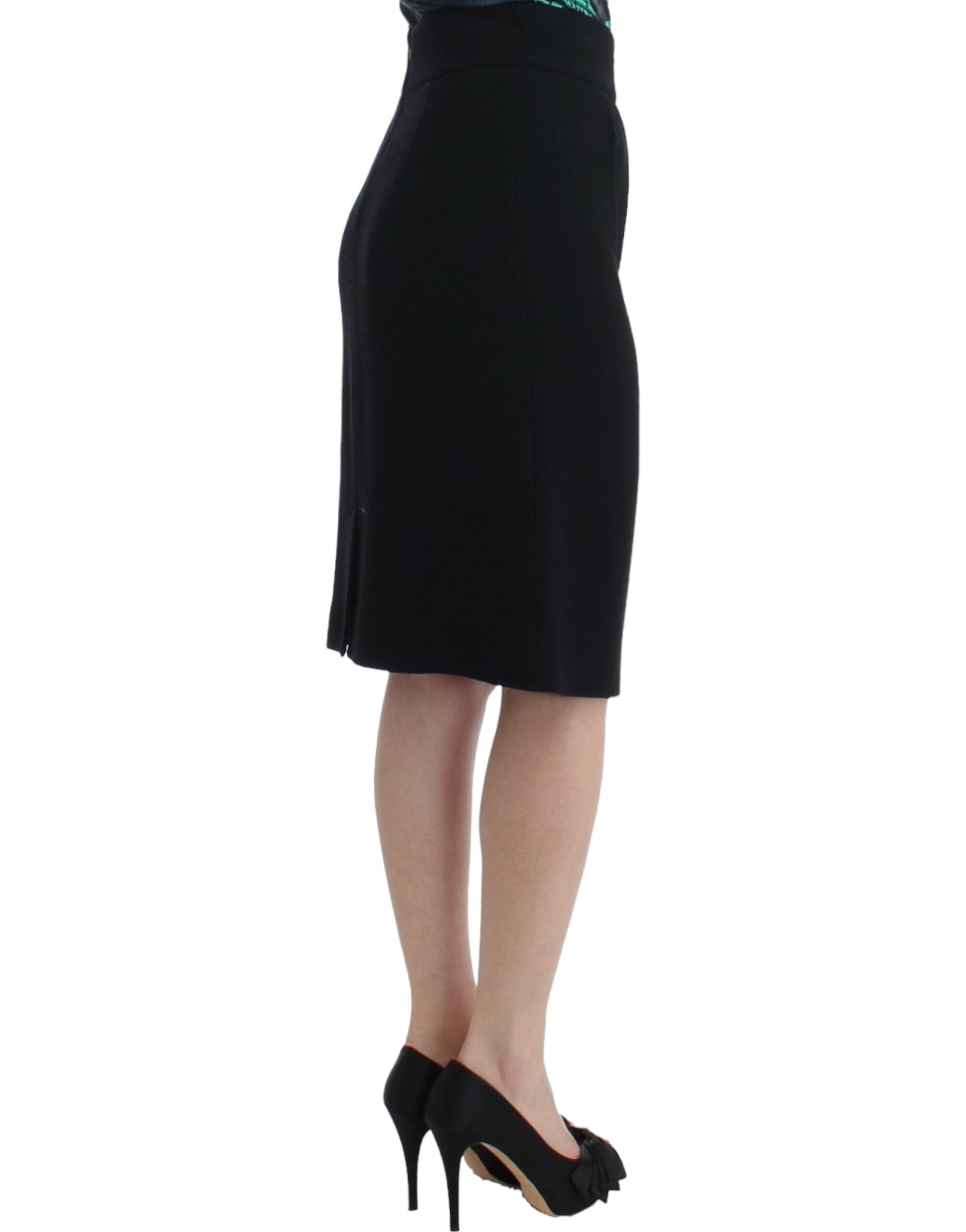 Elegant Black Wool Pencil Skirt - ventzia