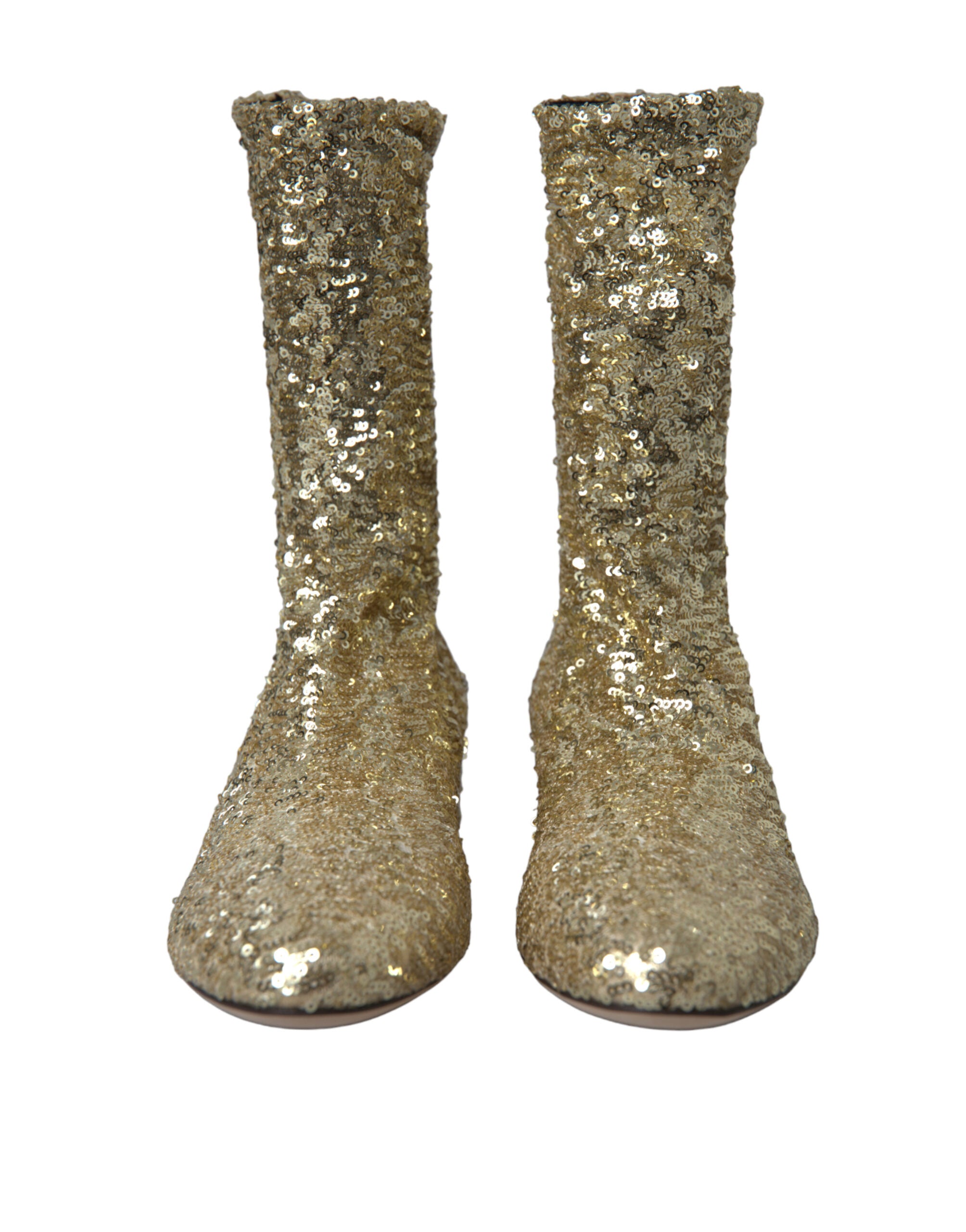 Gold Sequined Short Boots Stretch Shoes - ventzia