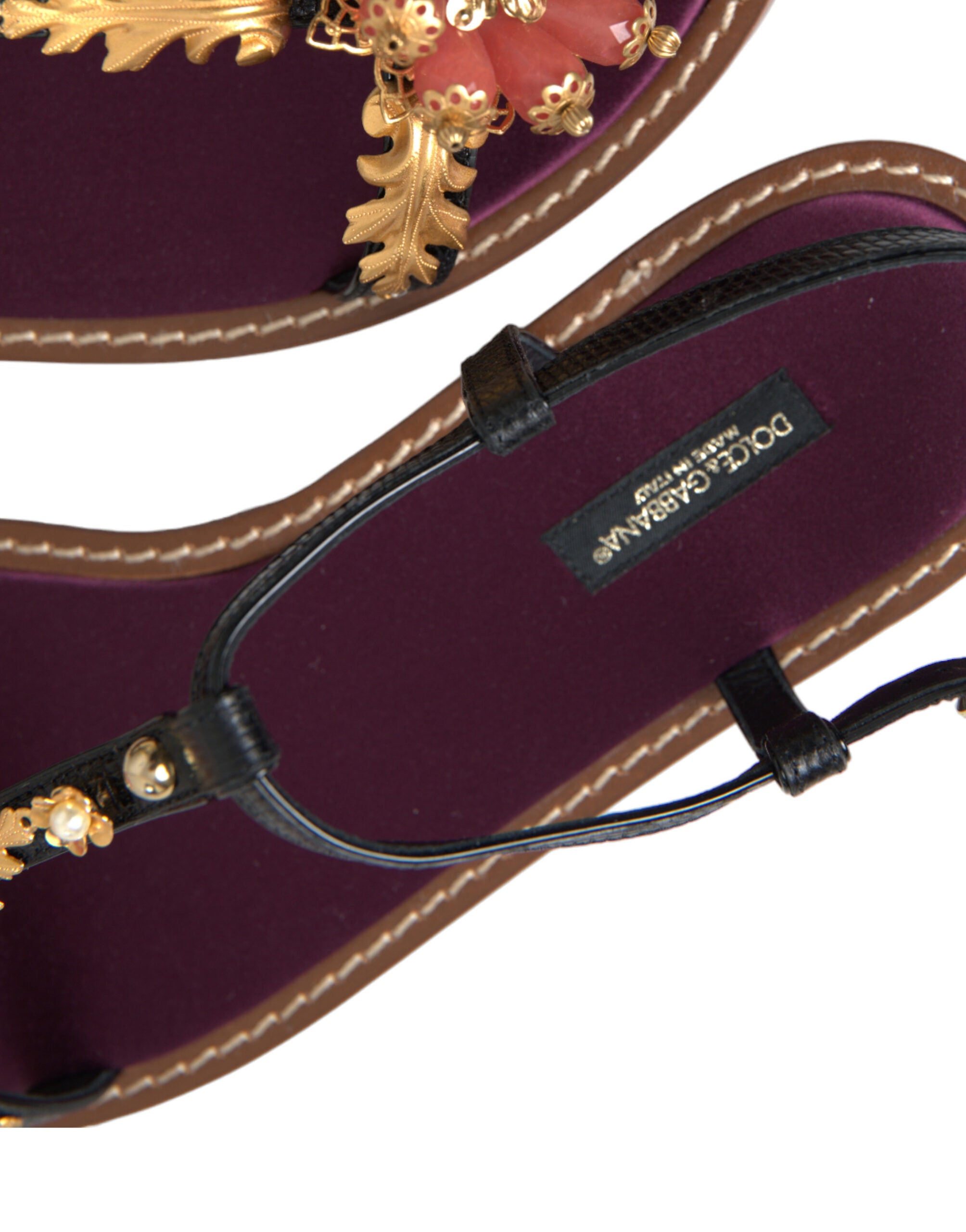 Black Crystal Gold Sandals Leather Shoes - ventzia