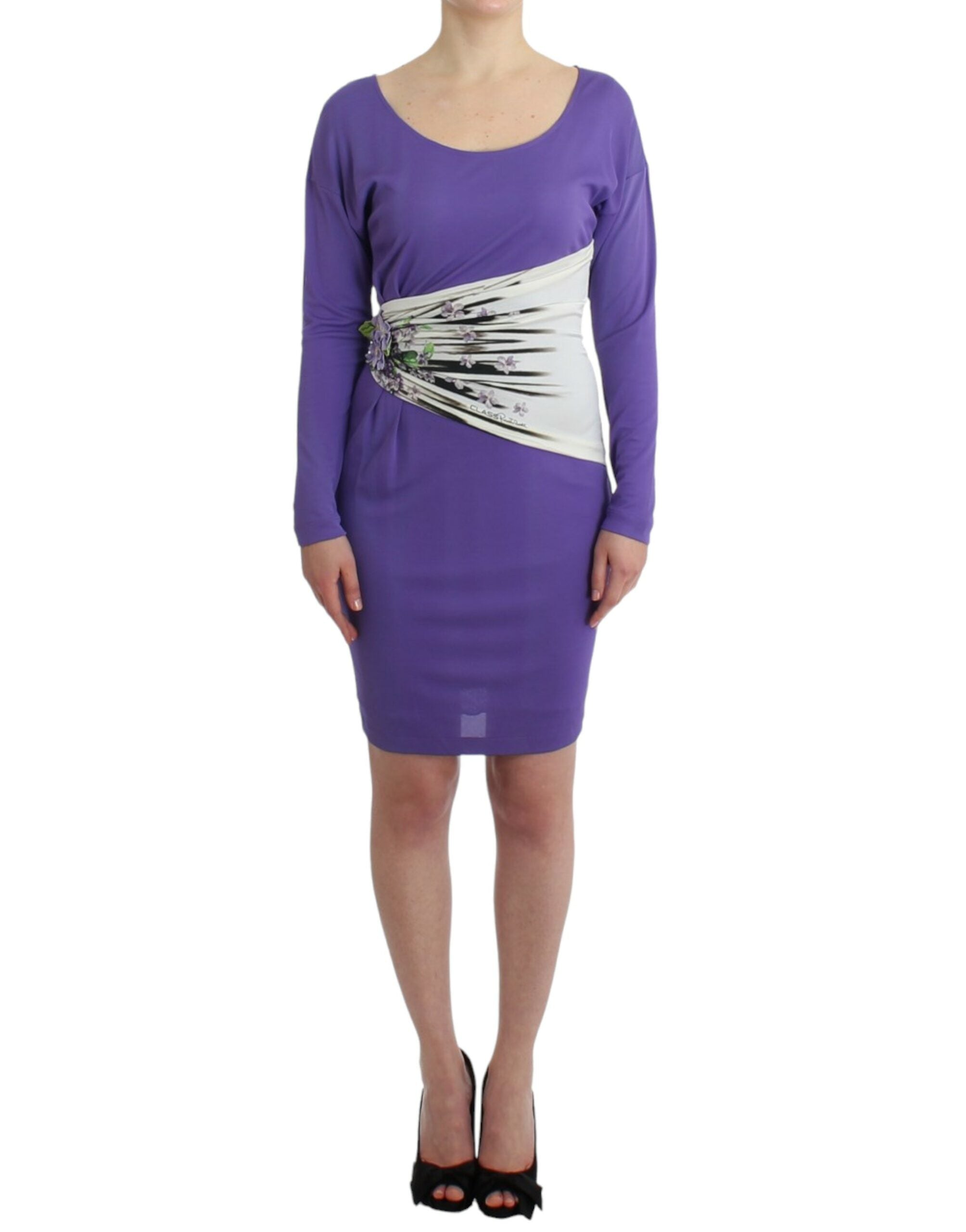 Elegant Purple Floral Jersey Dress - ventzia