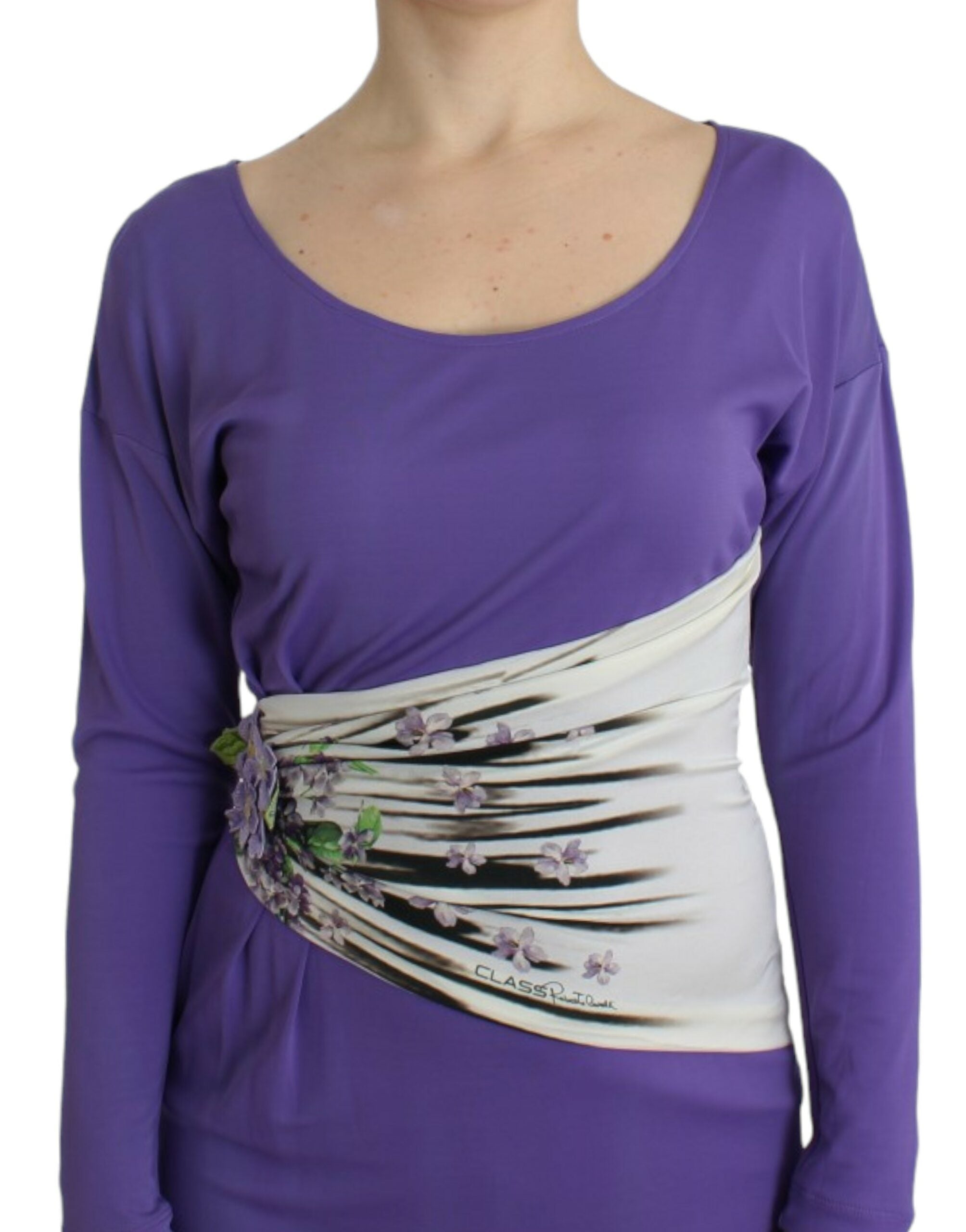 Elegant Purple Floral Jersey Dress - ventzia