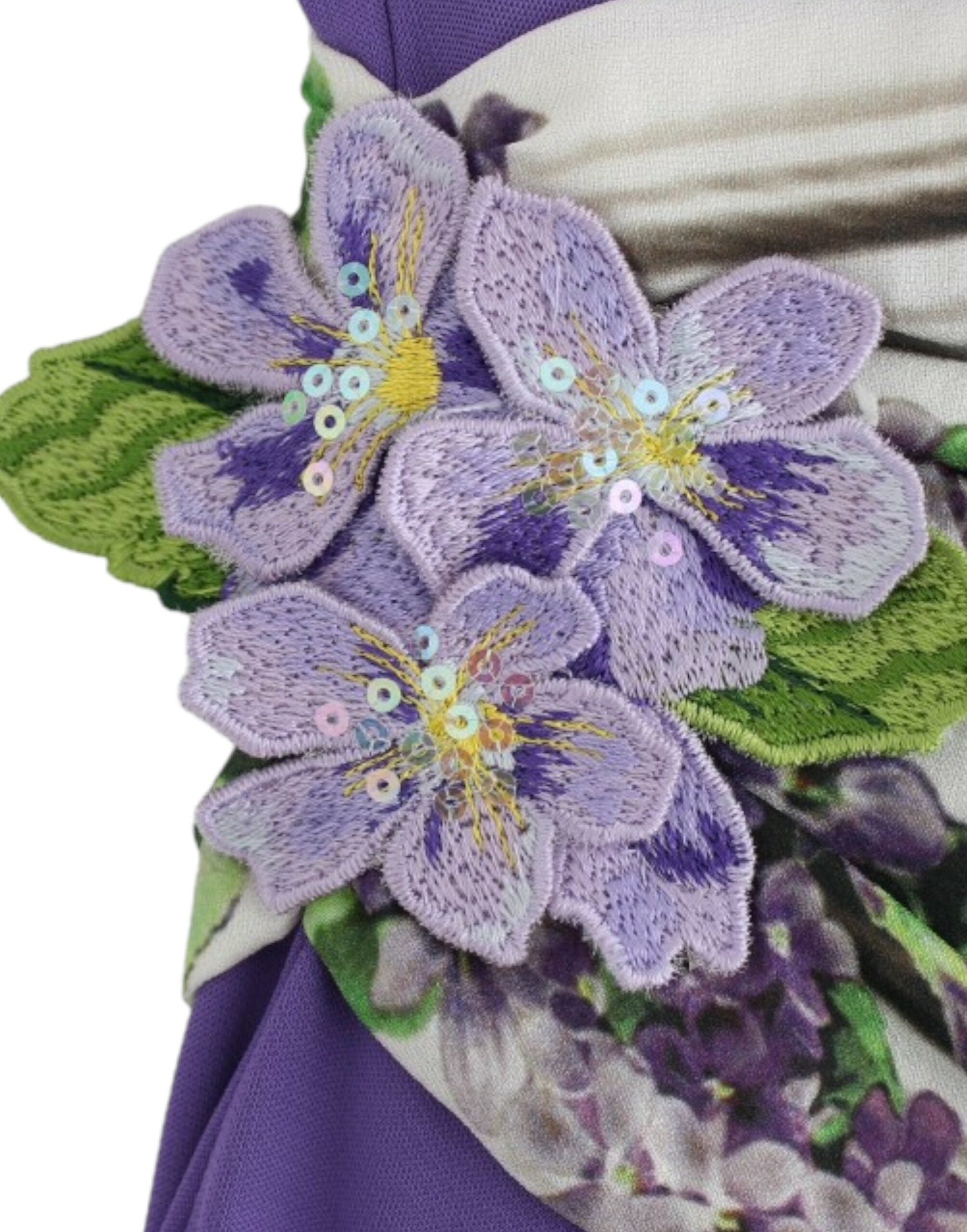 Elegant Purple Floral Jersey Dress - ventzia