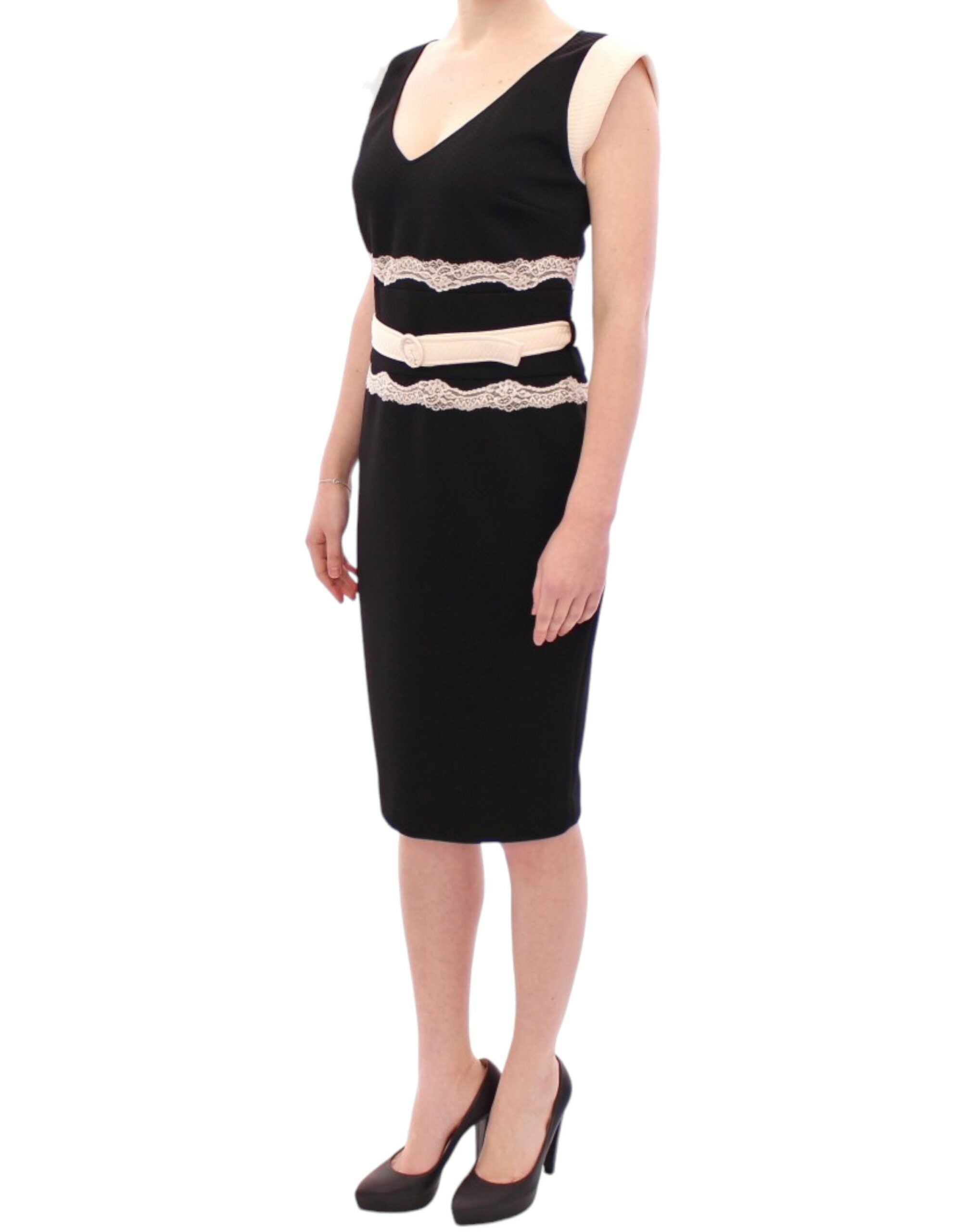 Elegant Sheath Lace Dress in Black and Beige - ventzia