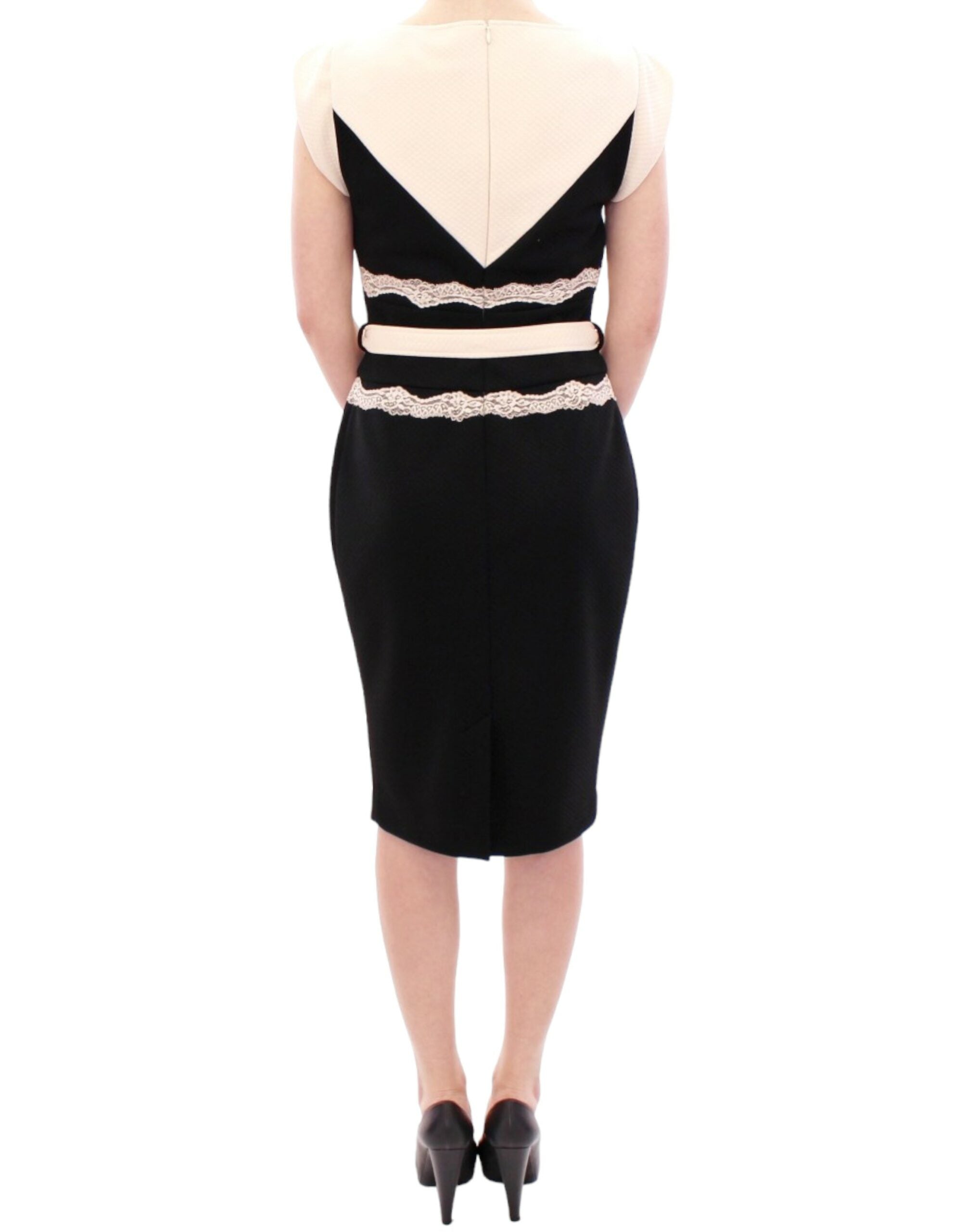 Elegant Sheath Lace Dress in Black and Beige - ventzia