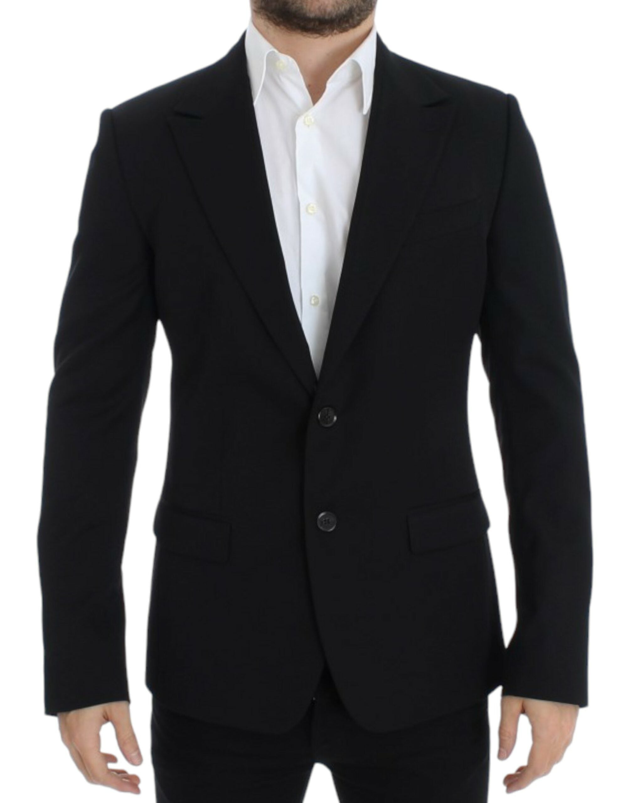 Elegant Slim Fit Black Wool Blazer - ventzia