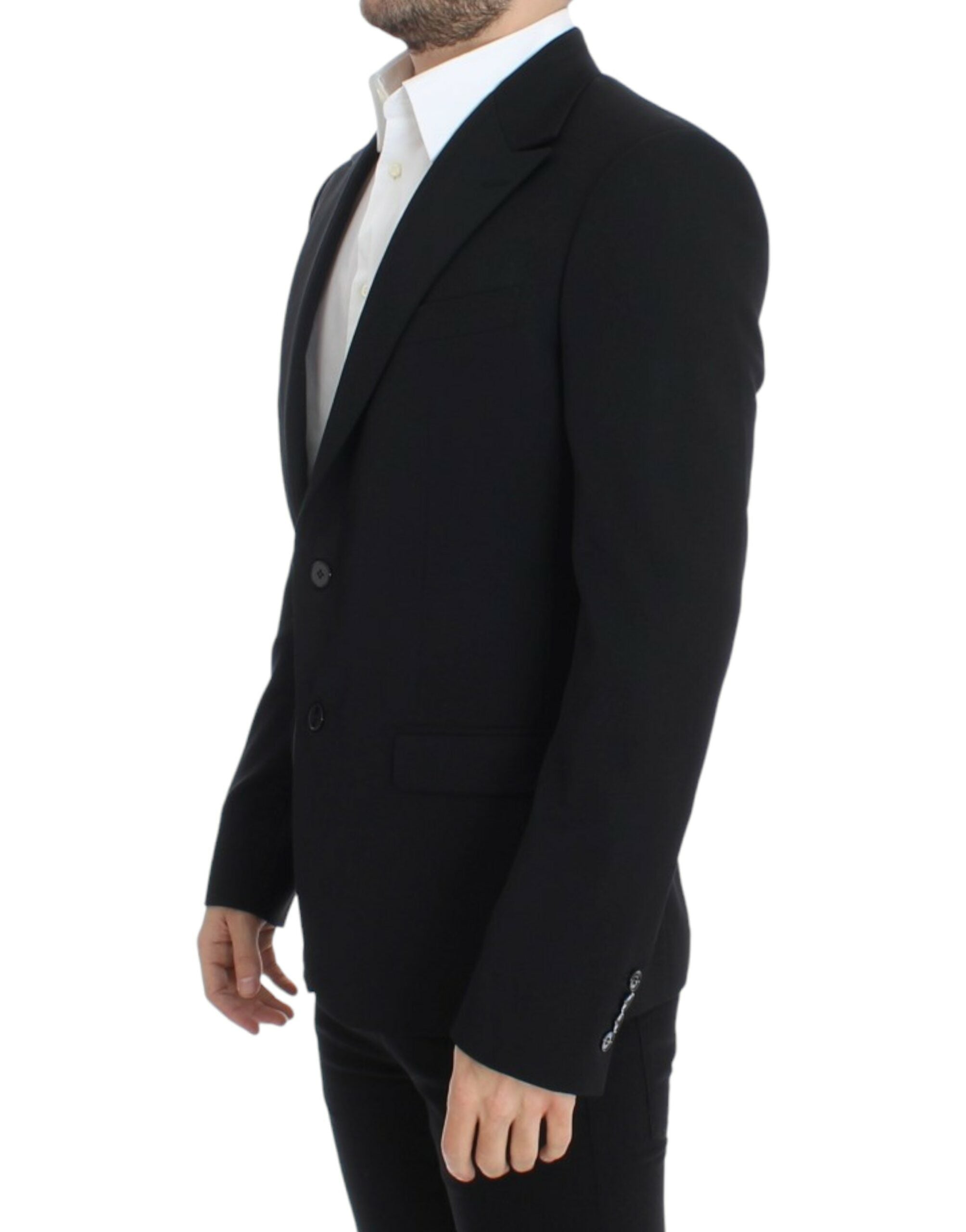 Elegant Slim Fit Black Wool Blazer - ventzia