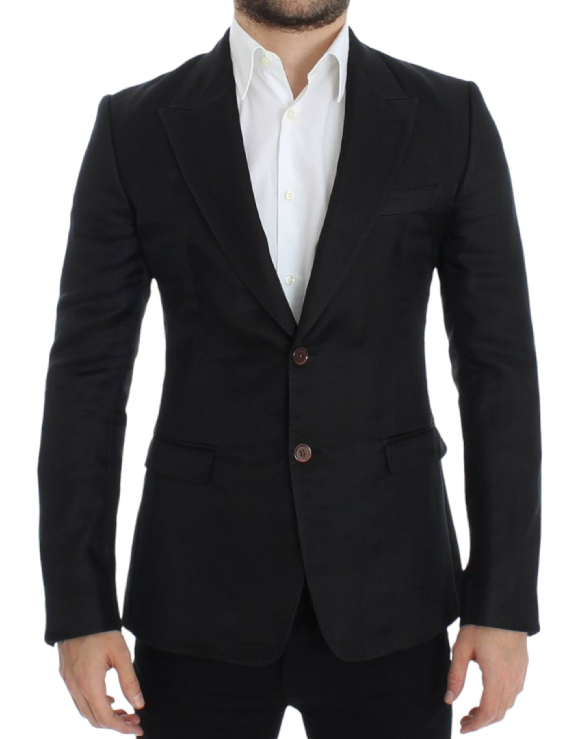 Elegant Black Silk Blend Two-Button Blazer - ventzia