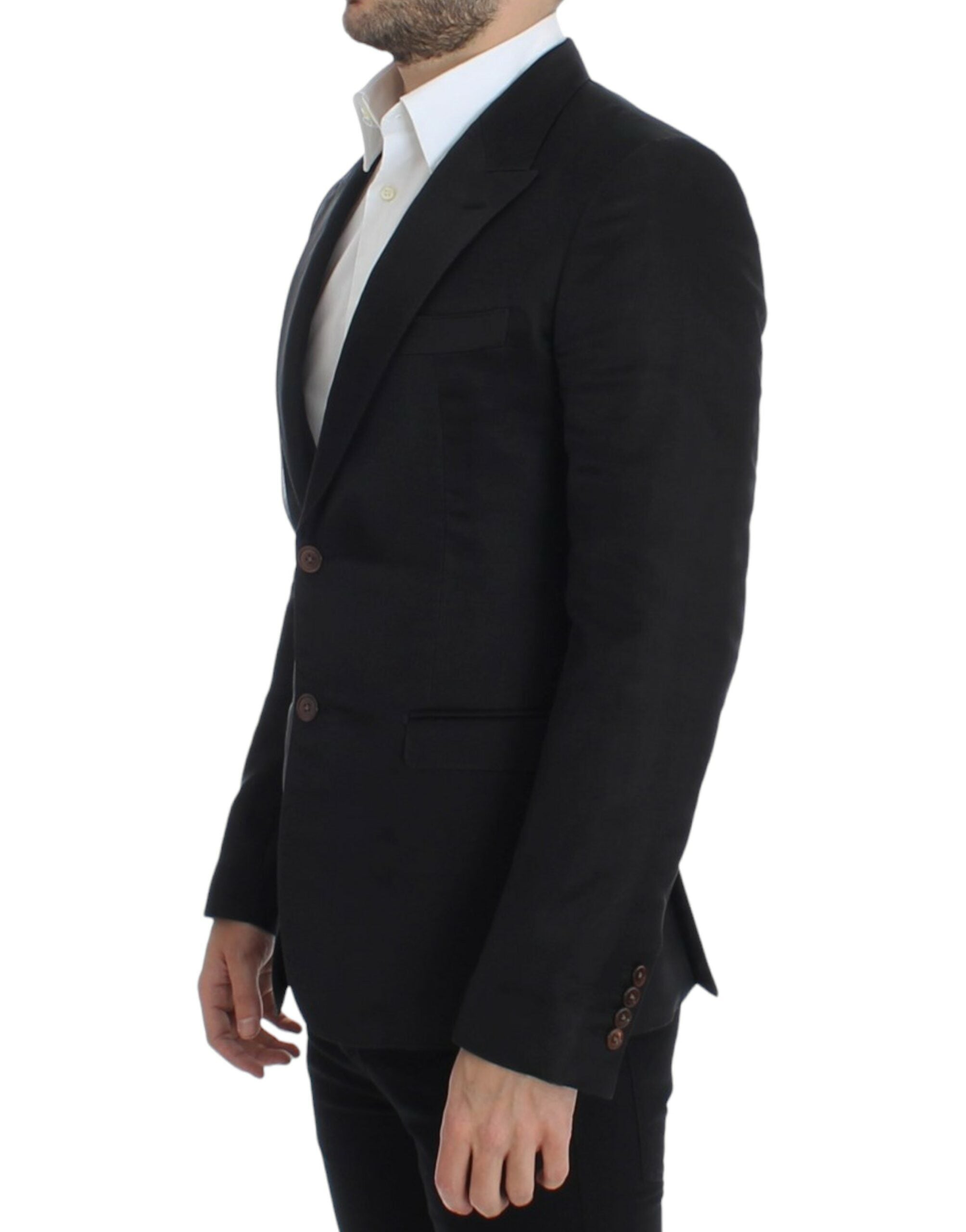 Elegant Black Silk Blend Two-Button Blazer - ventzia