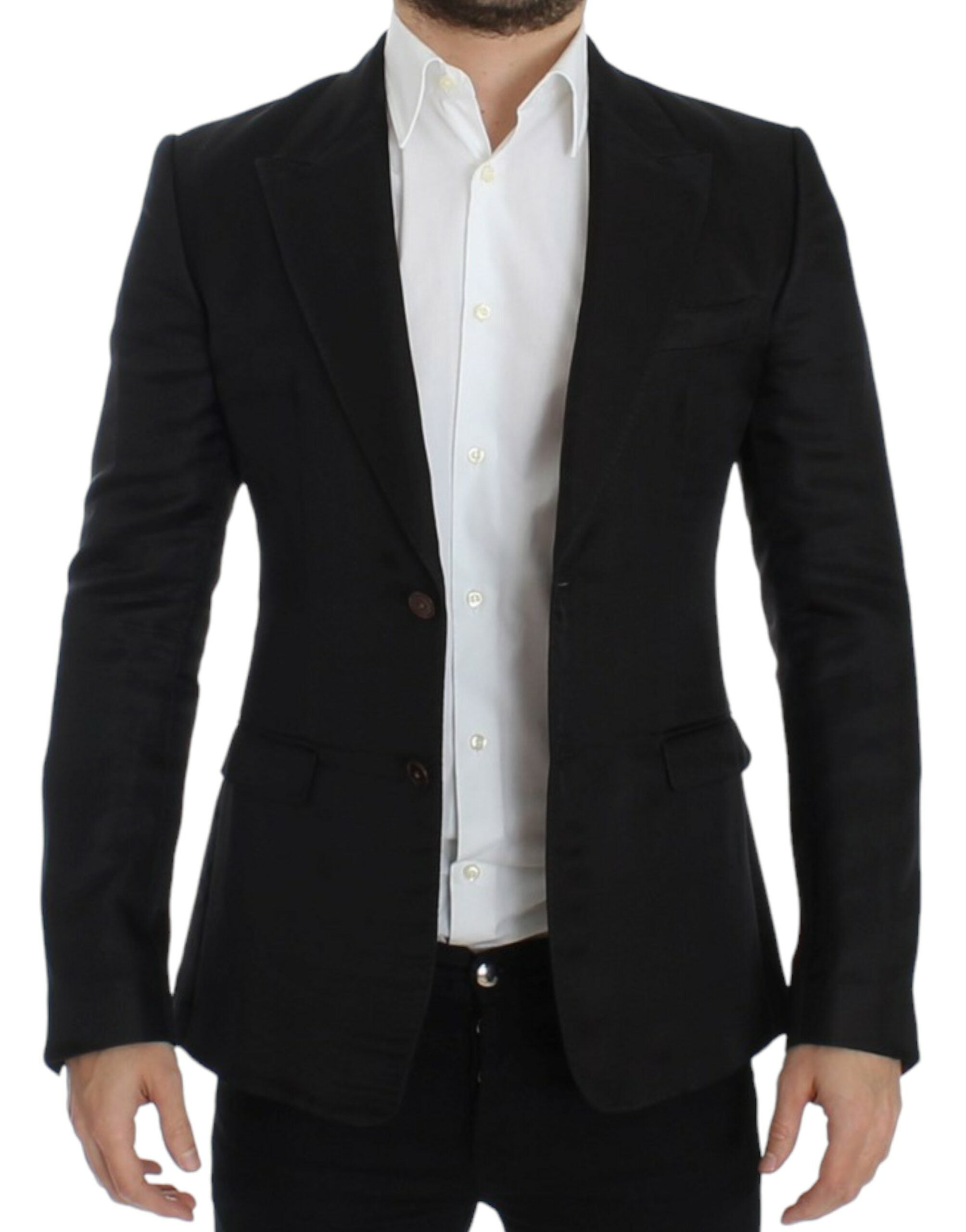 Elegant Black Silk Blend Two-Button Blazer - ventzia