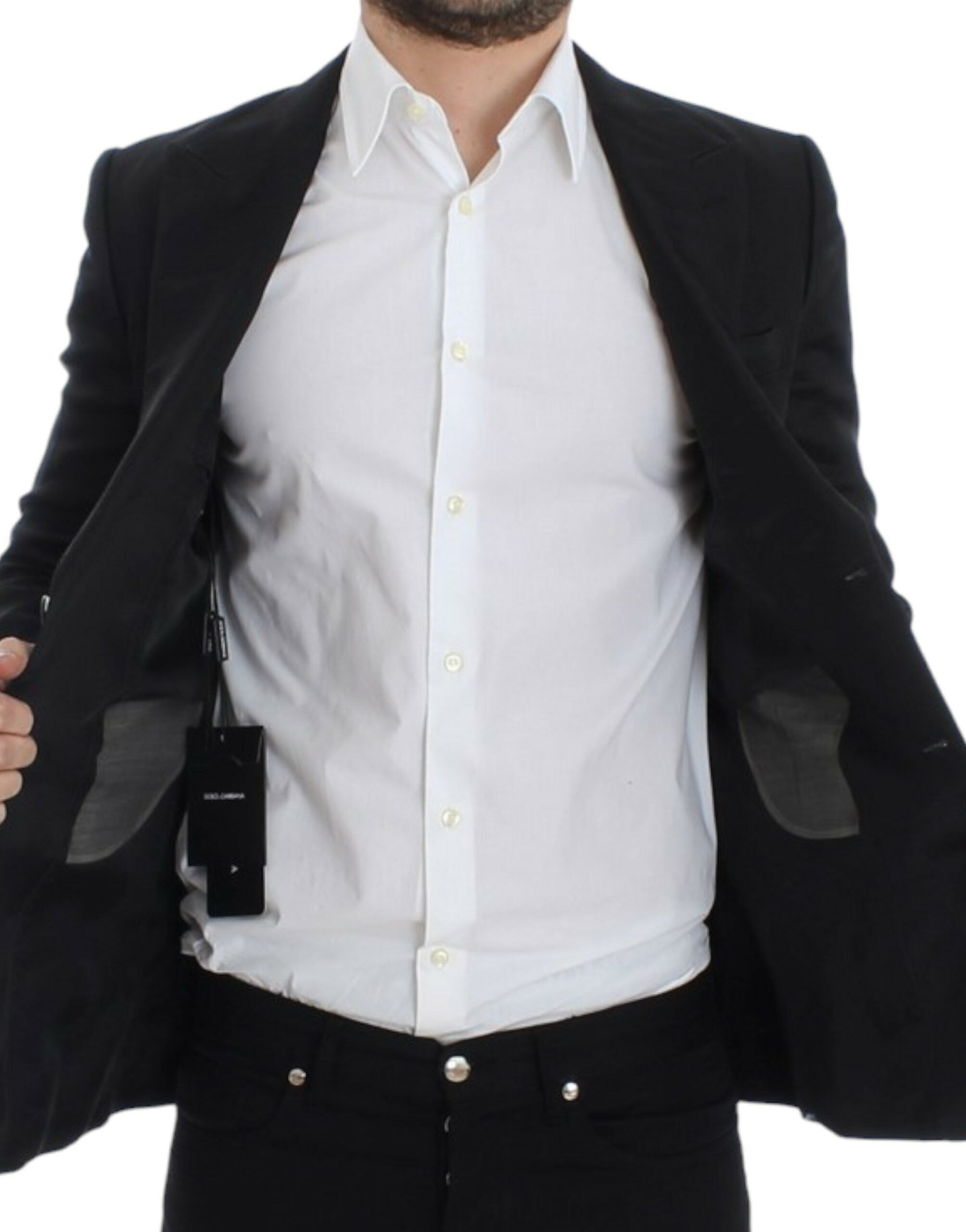 Elegant Black Silk Blend Two-Button Blazer - ventzia