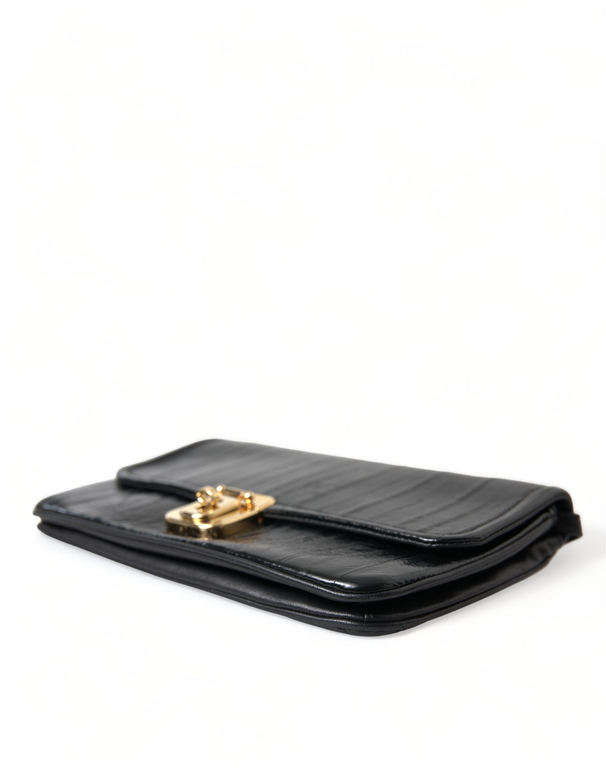Black Eelskin Leather Shoulder Document Organizer Bag - ventzia