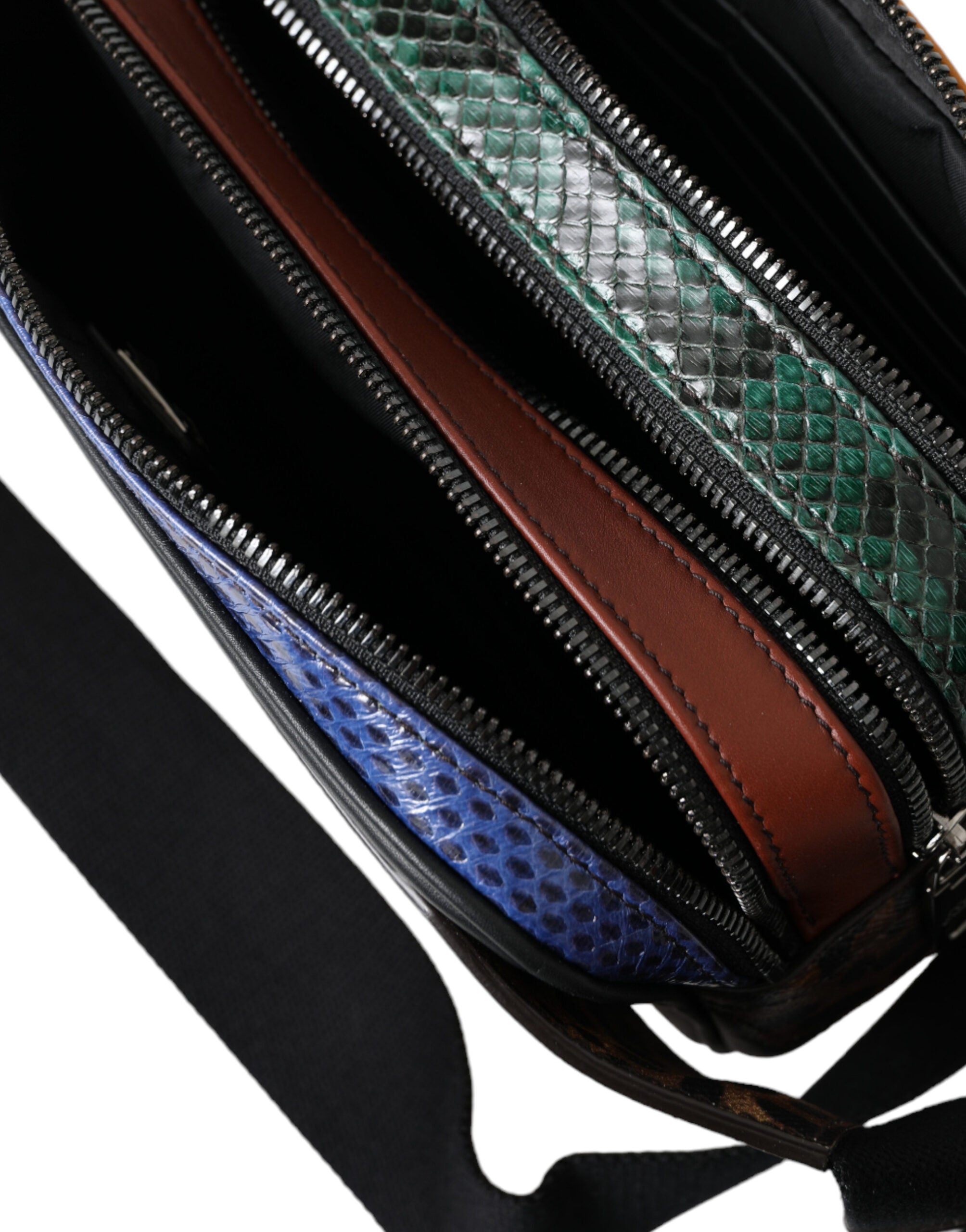 Black Exotic Leather Logo Belt Waist Fanny Pack Bag - ventzia