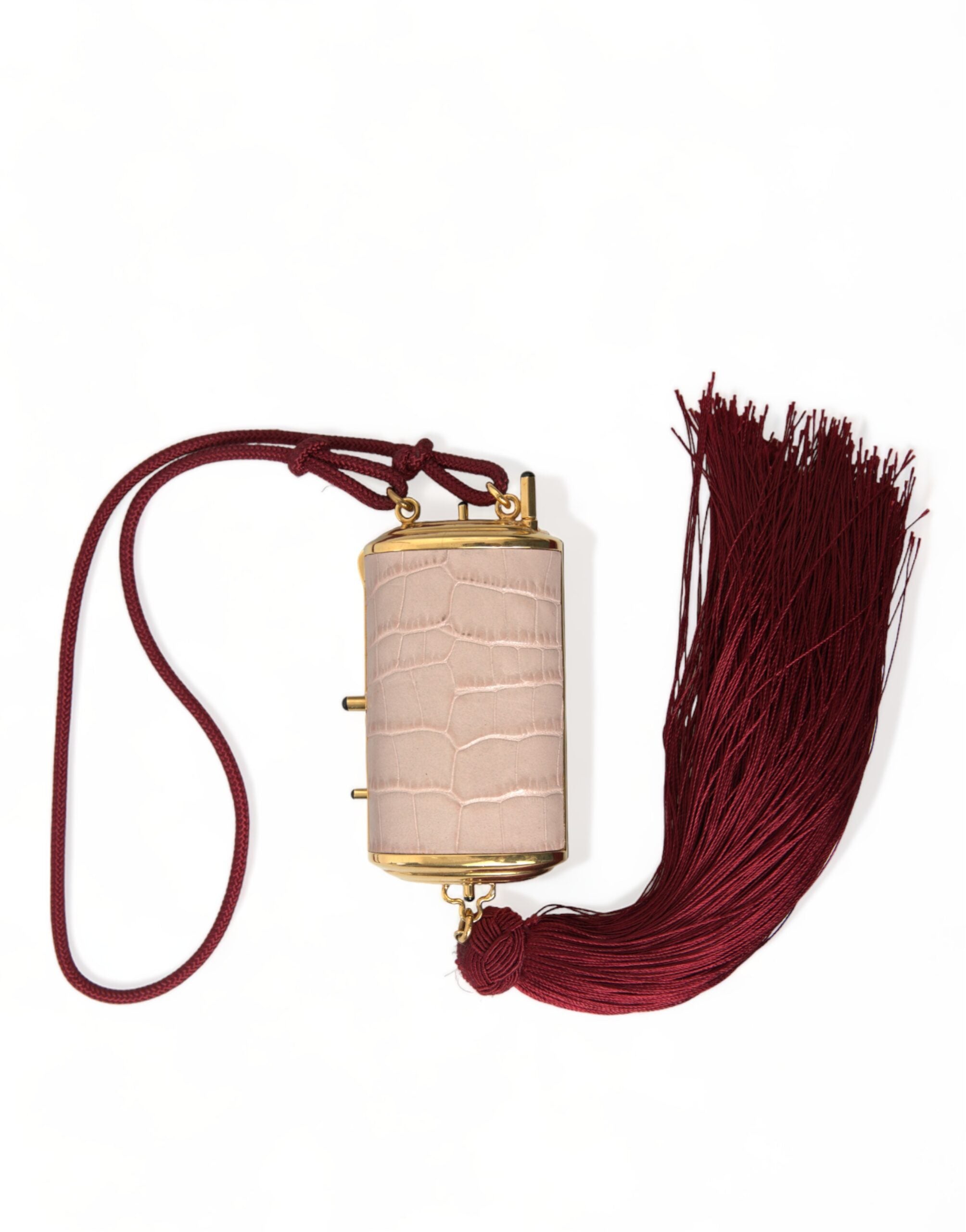 Pink Exotic Leather Mini Mirror Tassel Makeup Bag - ventzia